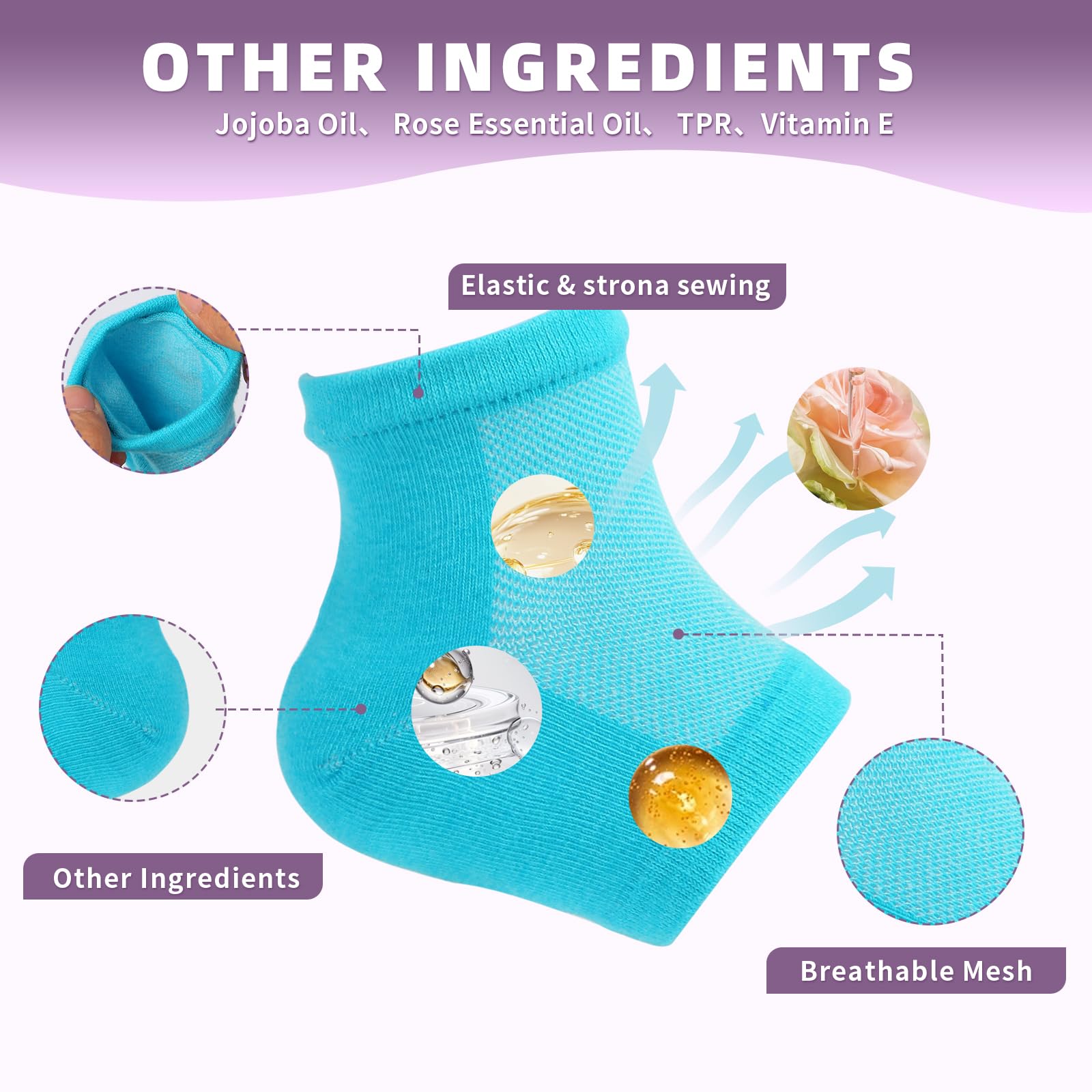 2 Pairs Silicone Socks for Dry Cracked Feet Women, Moisturizing Heel Socks, Gel Toeless Lotion Sock, Moisture Silicon Foot Sock