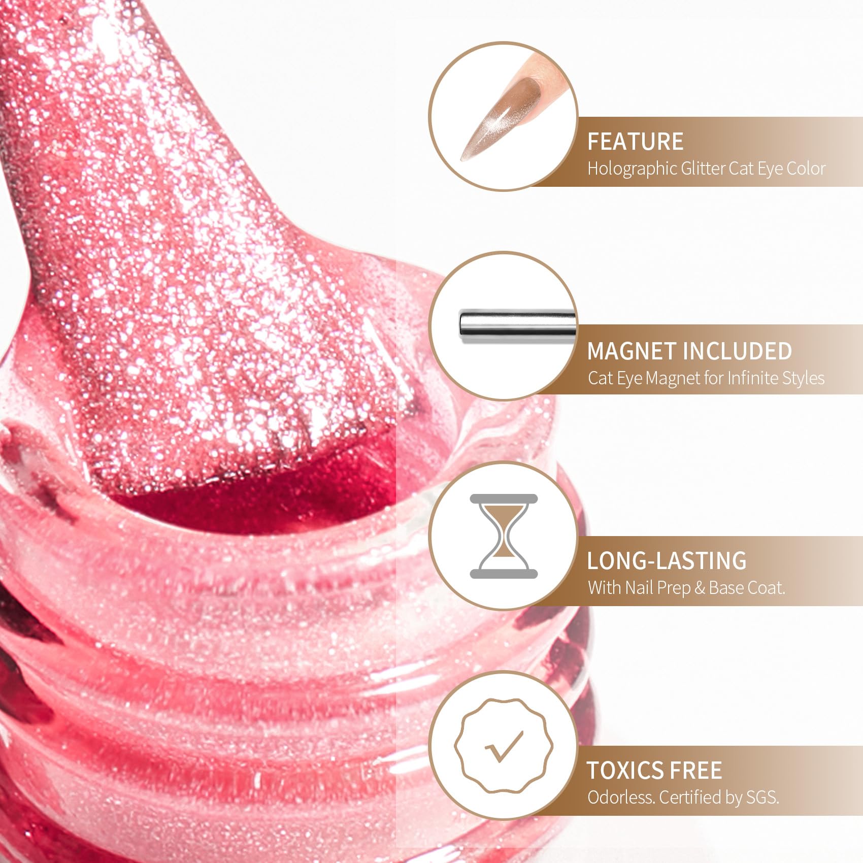 Maychao 15Ml Cat Eye Gel Nail Polish 1Pc Candy Pink Gel Polish With Magnet Soak Off Holographic Magnetic Nail Polish For Nail Ar