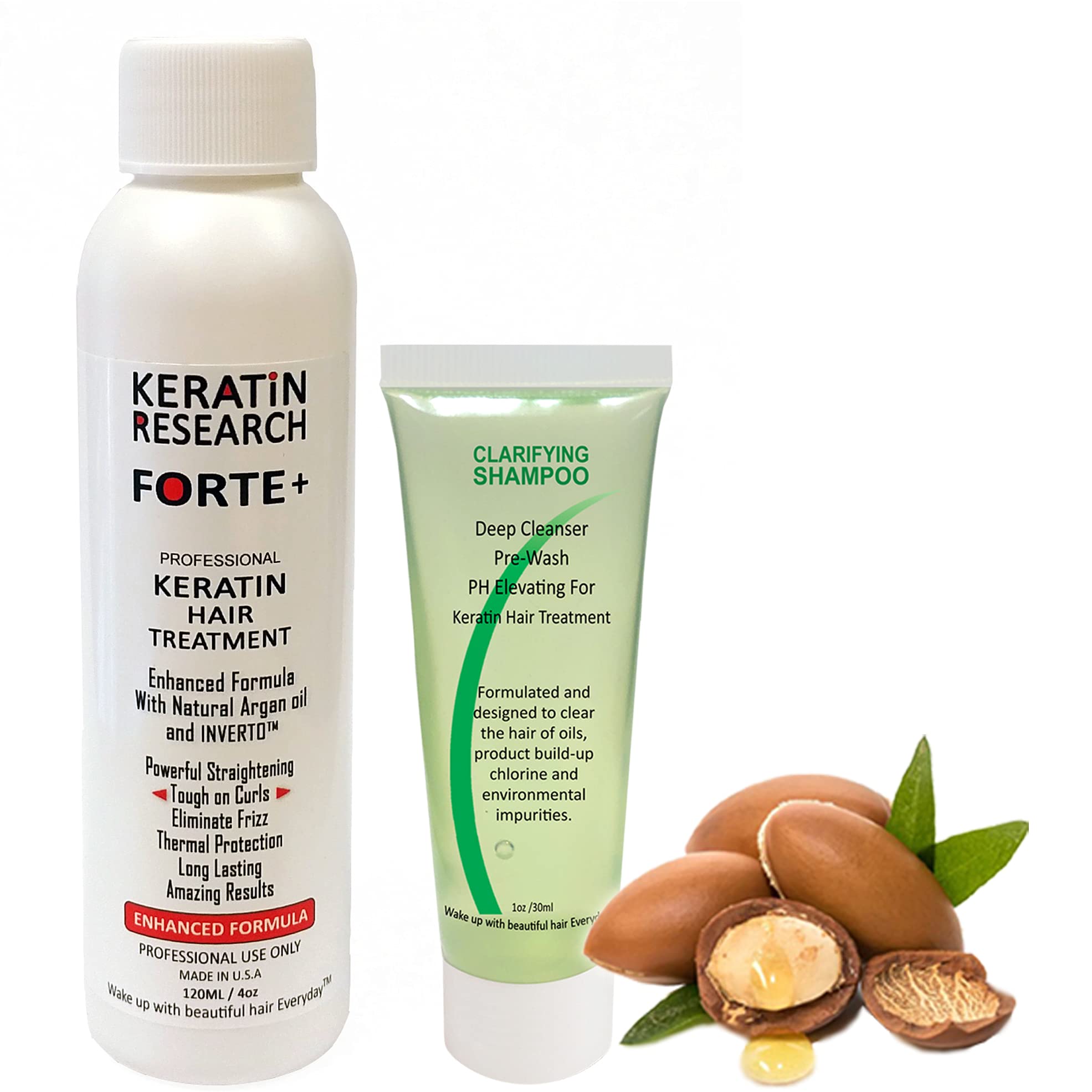 Keratin Forte Brazilian Blowout Treatment with Clarifying Shampoo - Extra Strength 120ml Formula for Curly Hair with Moroccan Ar