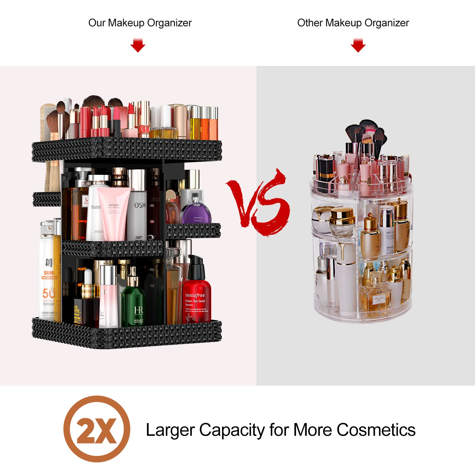 Dalemky 360 Rotating Makeup Organizer Black - Large Acrylic Makeup Organizers And Storage For Vanity, Cosmetic Organizer Counter