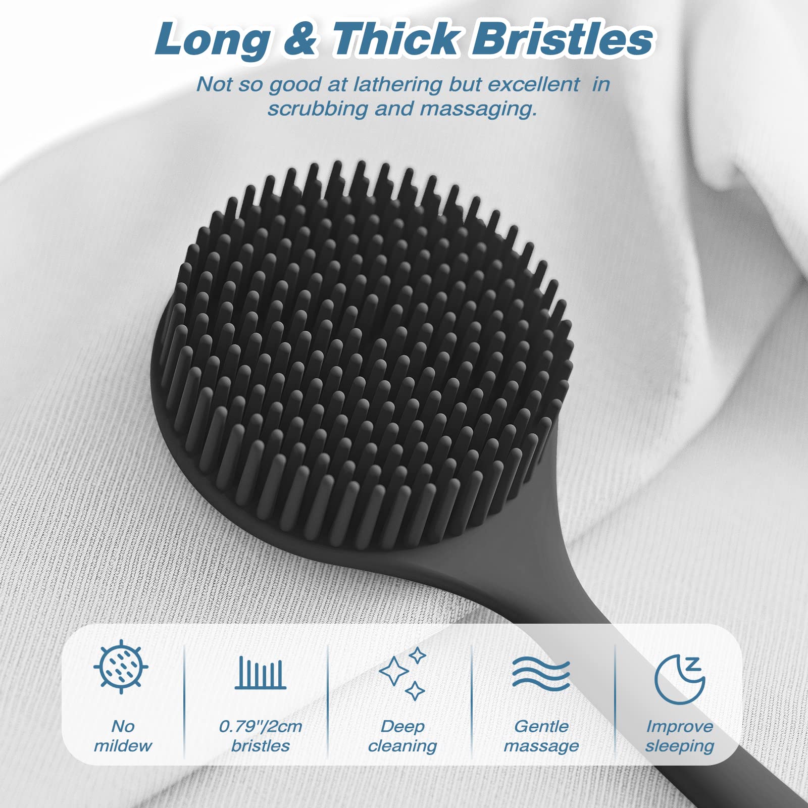 Manmihealth Silicone Back Scrubber(Thick Bristles) & Soft Bath Glove Set, Super-Exfoliating Body Scrubber & Super-Lathering Show