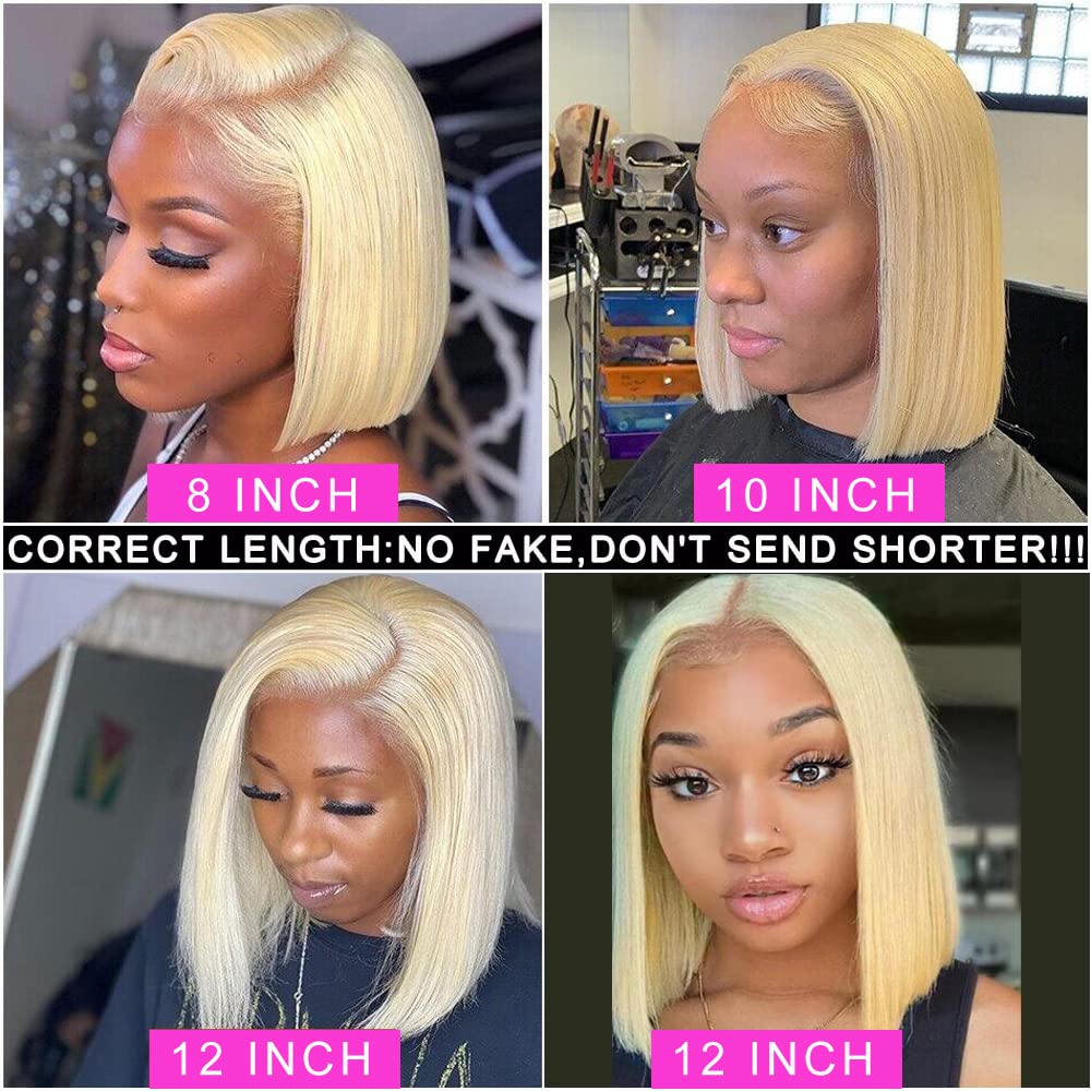 13X4 Straight 613 Blonde Blunt Bob Wig Human Hair Lace Front Wigs For Women Pre Plucked With Baby Hair Natural Hairline 100% Unp