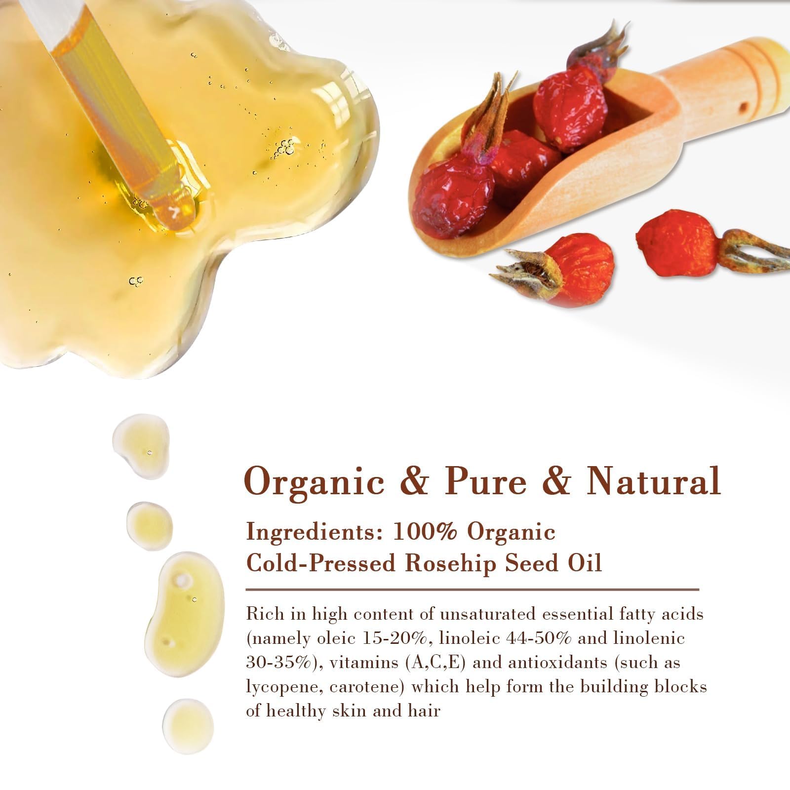 Mmpang 100% Pure Natural Rosehip Oil For Face, Usda Certified Organic, Cold Pressed, Extra Virgin, Hexane Free Rosehip Seed Oil