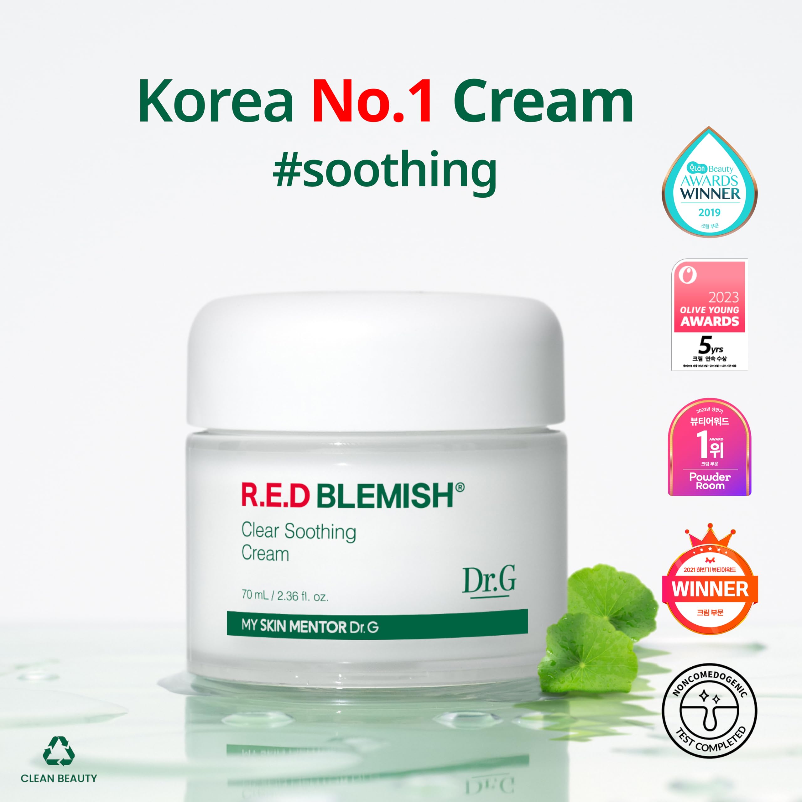 Dr.G Red Blemish Clear Soothing Cream, 70Ml - Moisturizing Recovery Cream For Sensitive Acne-Prone Skin; Cica Soothing Moisturiz
