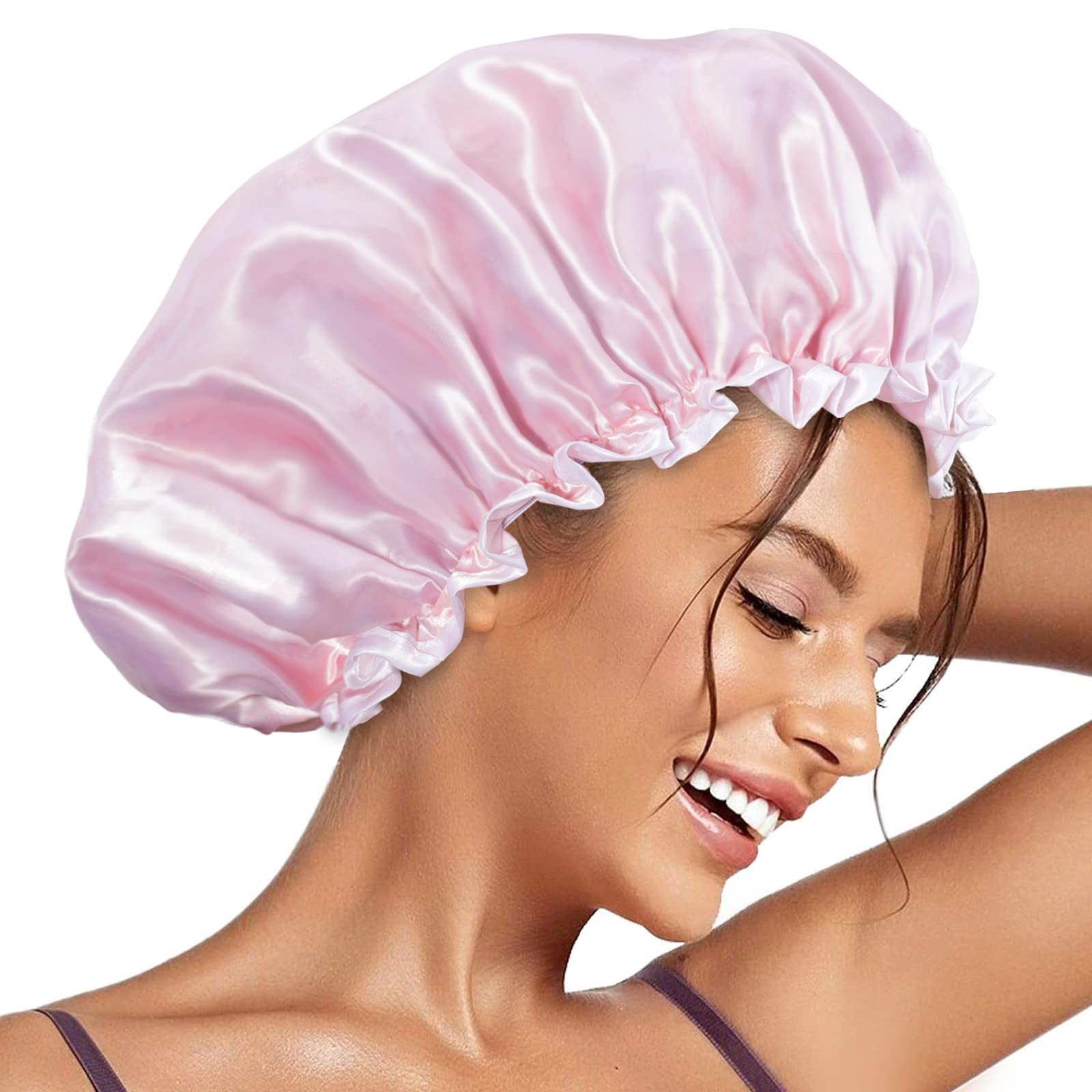 Aquior Shower Caps, Reusable Shower Cap For Women, Double Layer Waterproof Hair Cap, Large Size For All Hair Lengths,For Girls S