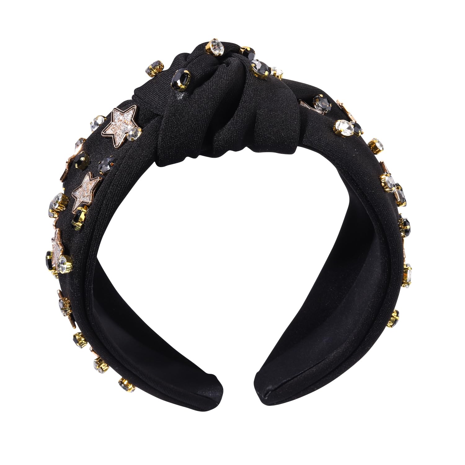 HZEYN New Years Eve Headband for Women 2025 Happy New Year Star Headband Crystal Jeweled Knotted Headband Holiday Accessories (N
