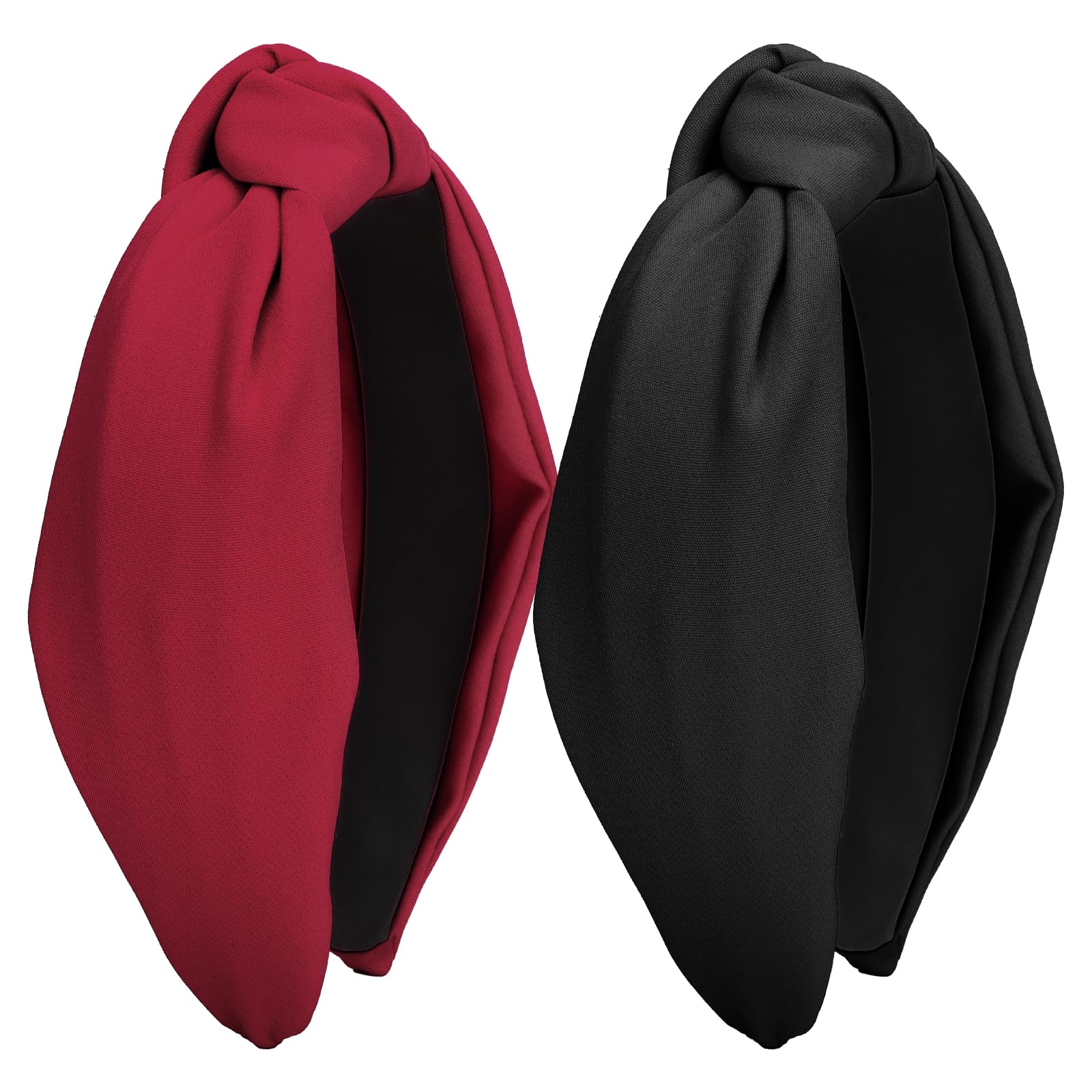 Wecoe 2 Pack Knotted Headbands for Women Black Red Wide Headbands Hair Bands for Women's Hair Non Slip Fashion Cloth Headbands H