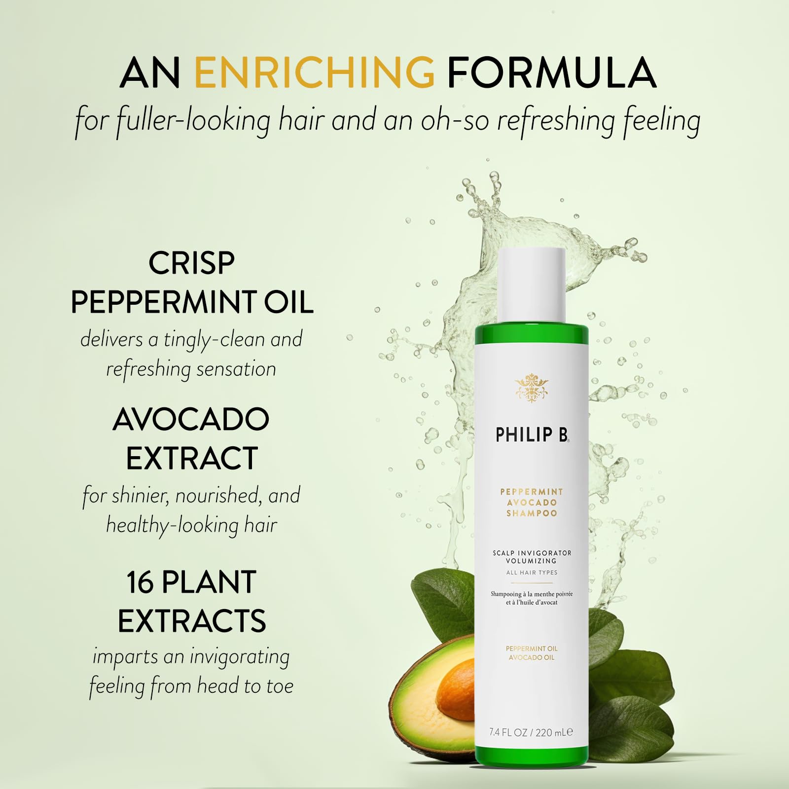 PHILIP B. Peppermint Avocado Scalp Invigorating Kit - Includes Shampoo (7.4 oz), Conditioner (6 oz) and Scalp Massager