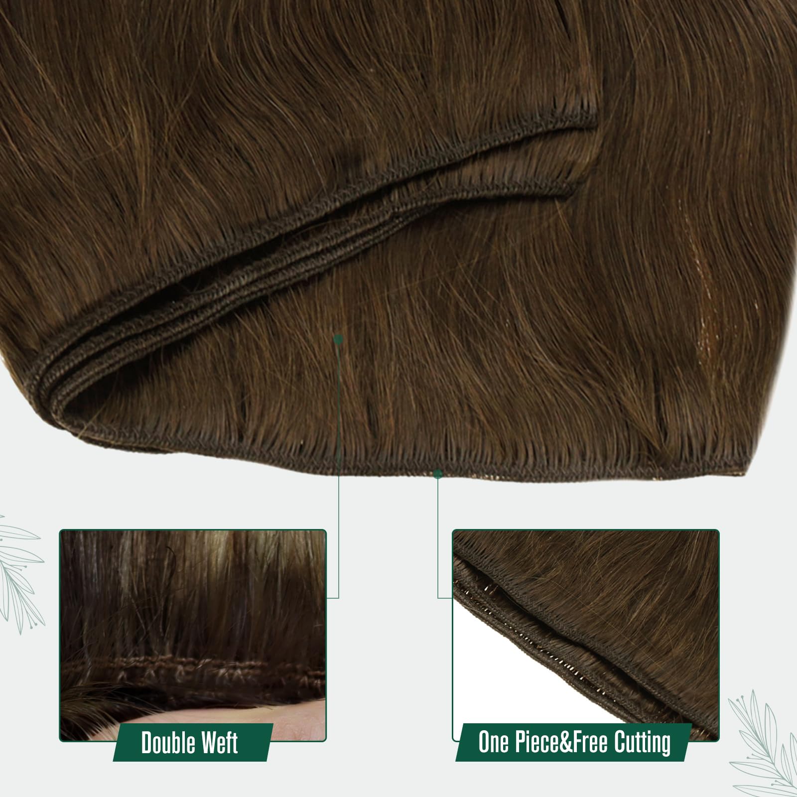 RUNATURE 20 Inch Sew in Hair Extensions Real Human Hair Brown Long Weft Hair Extensions Human Hair #4 Chocolate Brown Hair Weft