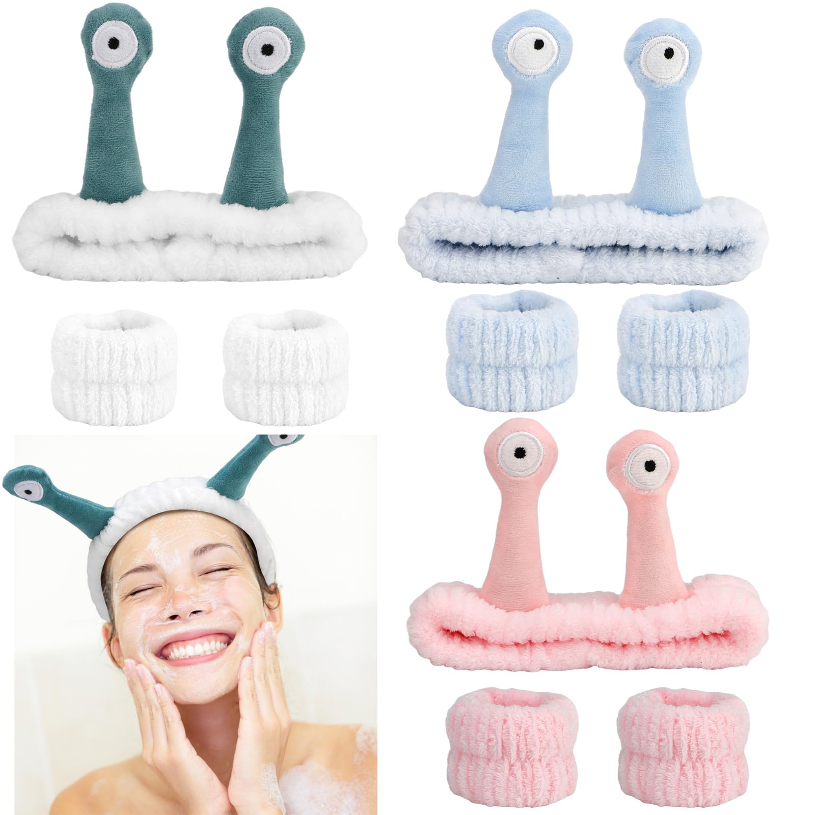Canitor Snail Spa Headband Wrist Bands - Cute Animal Hair Accessories for Face Wash, Makeup Removal, and Skincare - Fun Gifts fo
