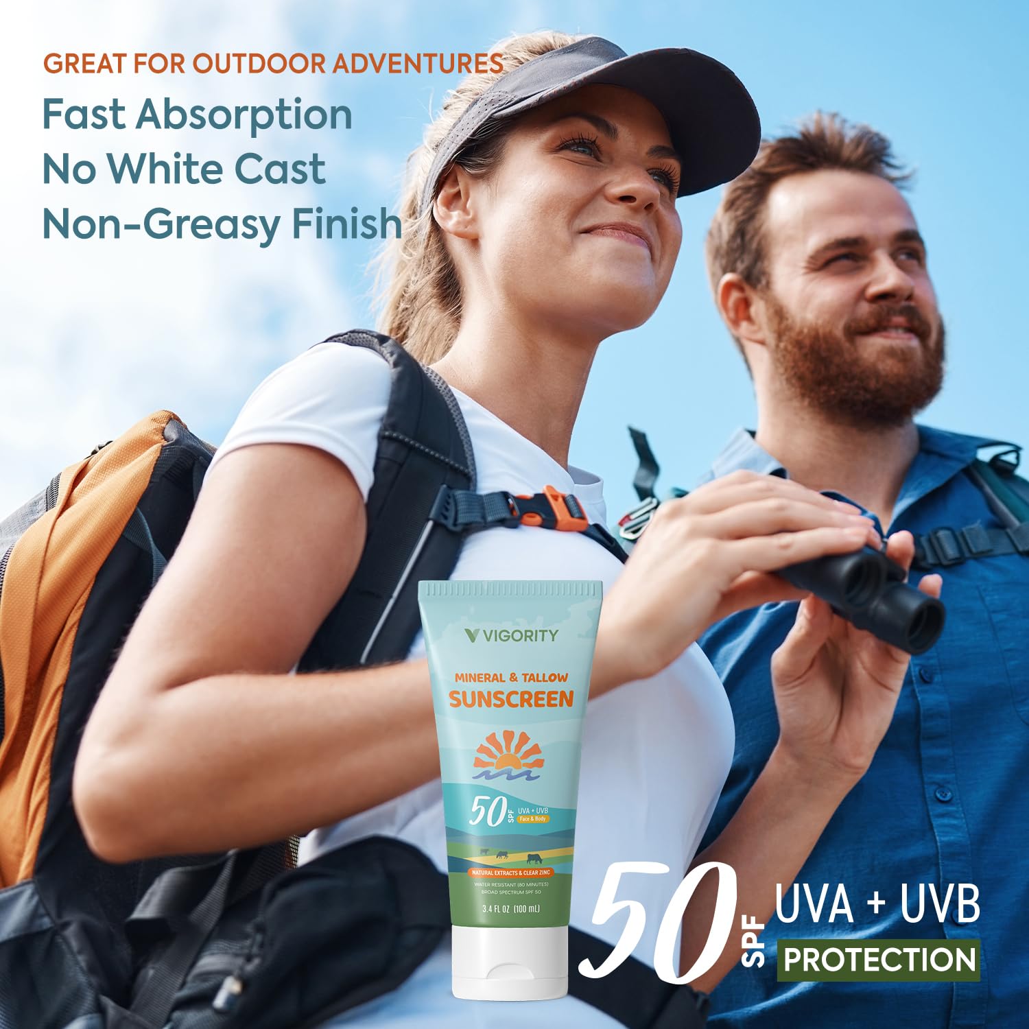 Beef Tallow Sunscreen with Zinc Oxide: Natural Non-Toxic SPF 50 Tallow Sunblock Cream for Face & Body - with 10 Food-Grade Botan
