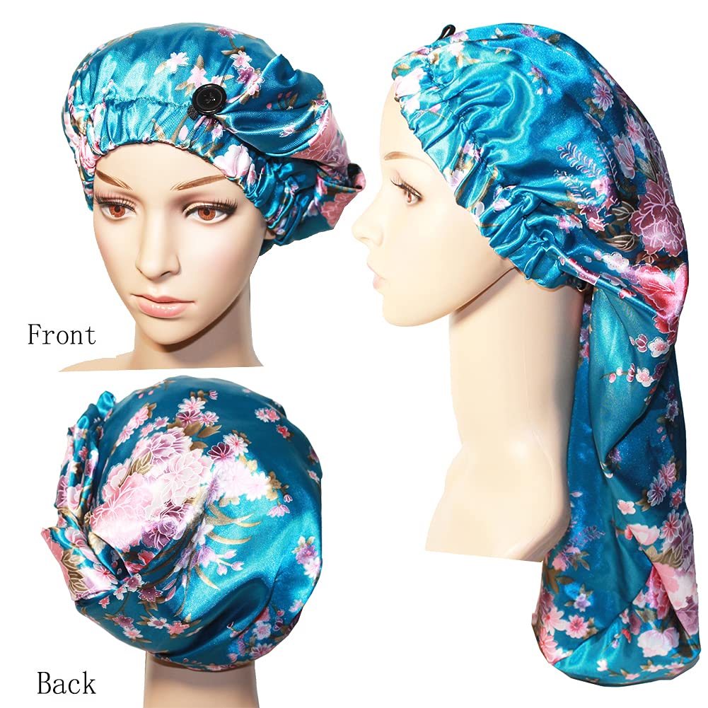 Extra Long Braid Hair Bonnet For Sleeping Satin Night Dreadlock Caps Bonnets For Black Women Braids,Shower Cap With Button (Ligh