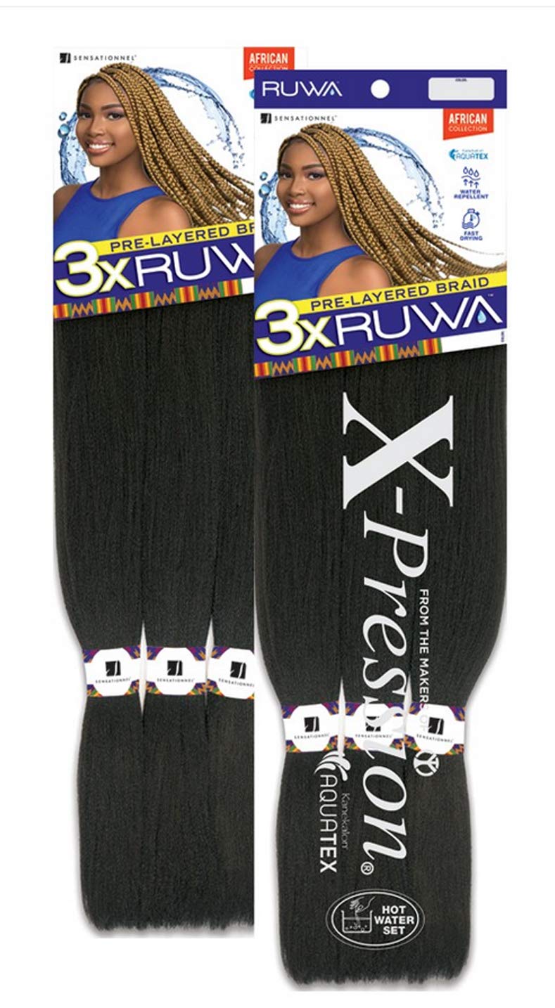 Sensationnel African Collection Kanekalon Aquatex Pre-Layered Synthetic Braid 48'' / Water-Repellent - 3Xruwa (2Packs, 1B)