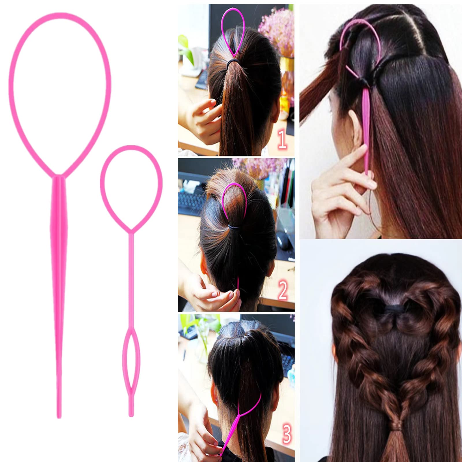 ZVOREI 8Pcs Hair Brushes Set with 4Pcs Topsy Hair Tail Tools 1Pcs Bristle Teasing Hair Brush 1Pcs Edge Control Brush 2Pcs Metal