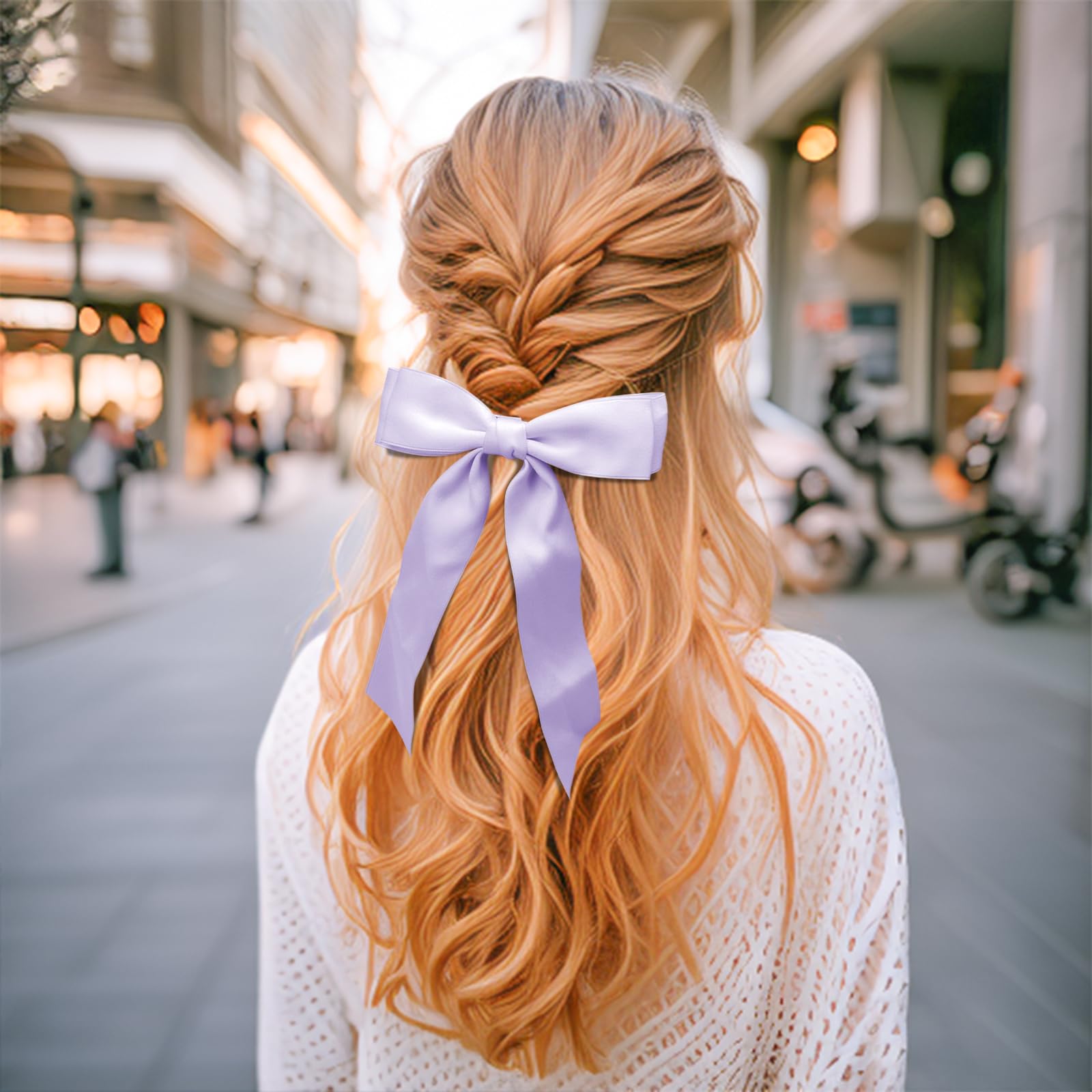 3Pcs Purple Hair Bows For Women Double-Layer Long Tail Bow Hair Clip Hair Ribbon Ponytail Holder Hair Accessories For Girls Todd