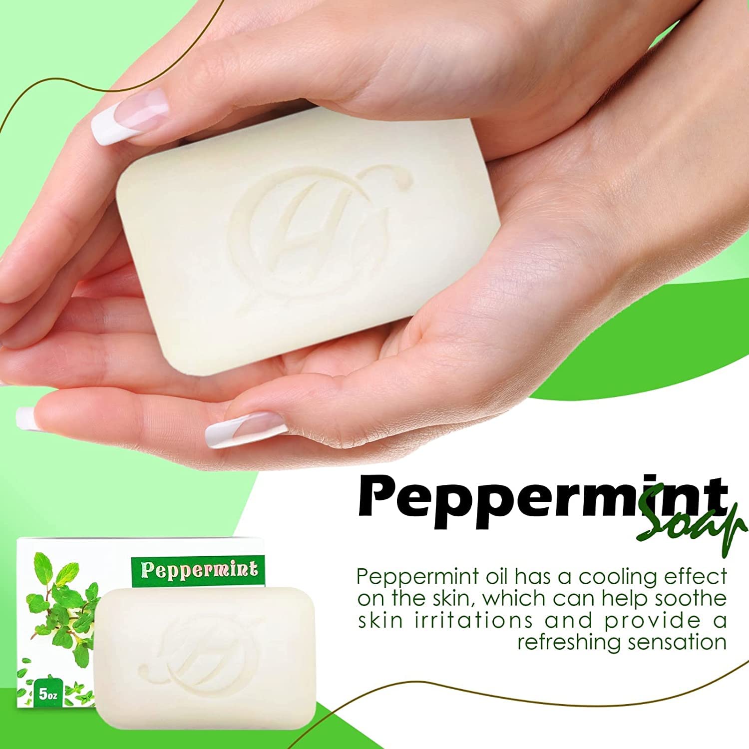 HERBOGANIC Peppermint Herbal Soap | Pack of 3 of 5oz soap Bar | Natural Bar Soap for Face and Body | Hydrating and Nourishing |