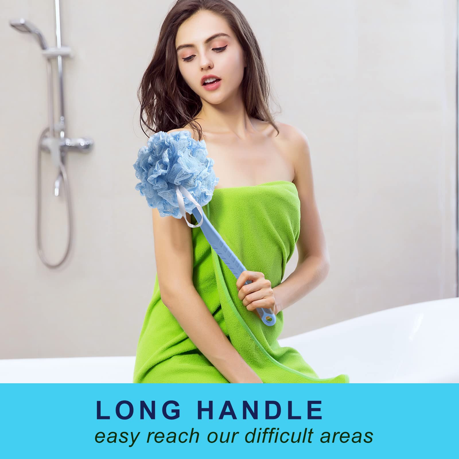[2Nd Generation] Shower Body Brush With Bristles And Loofah,Back Scrubber Bath Mesh Sponge With Curved 16'' Long Non-Slip Handle