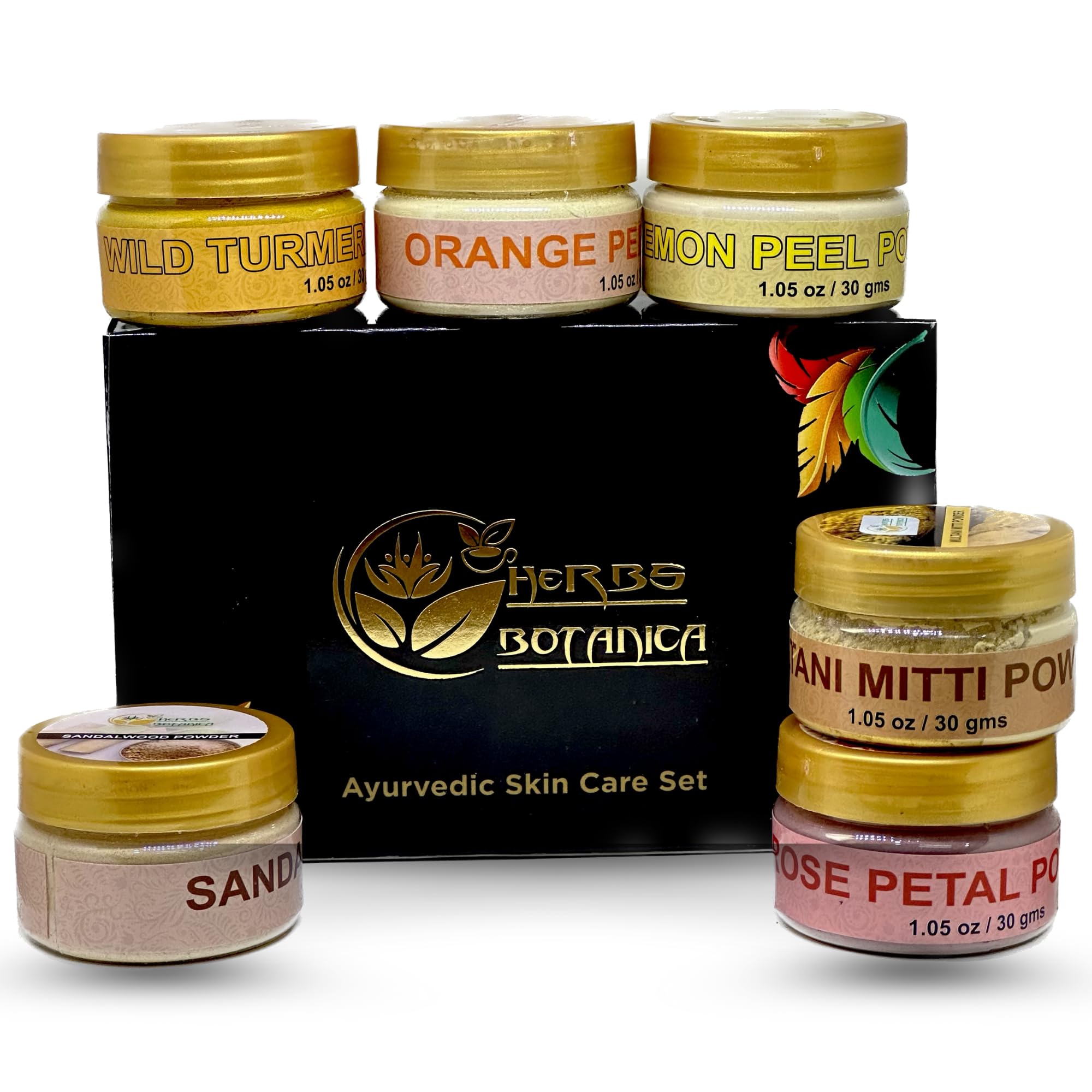 Herbs Botanica Natural Radiance Skin Care Sampler | Sandalwood Powder, Orange Peel Powder, Lemon Peel Powder, Rose Petals Powder