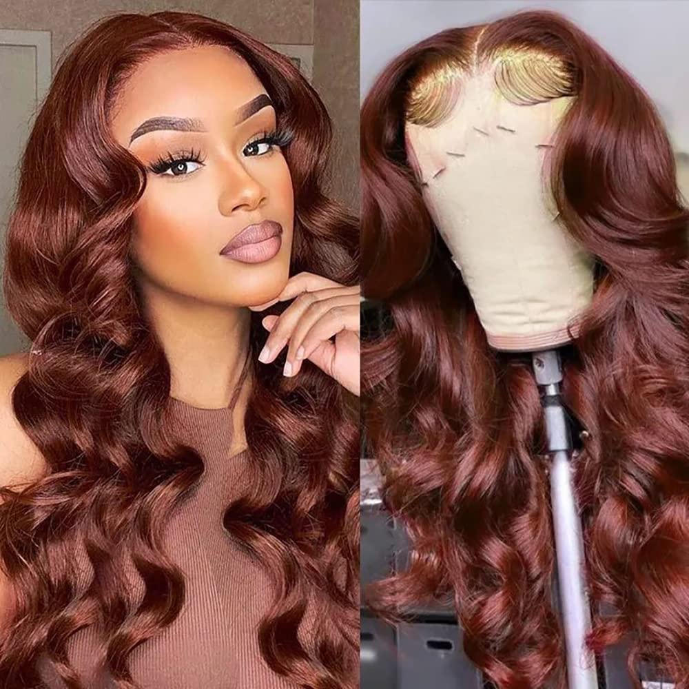 XTERFSTY Reddish Brown Body Wave Lace Front Wigs Human Hair 13x6 HD Body Wave Frontal Wigs for Black Women 180 Density Copper Re