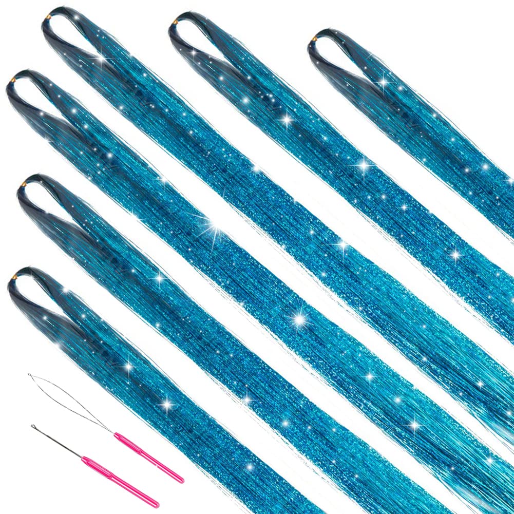 Missuhui Hair Tinsel Kit With Tools 47Inch 1200 Strands Glitter Tinsel Hair Extensions Sparkling Shiny Hair Tinsel Strands Fairy