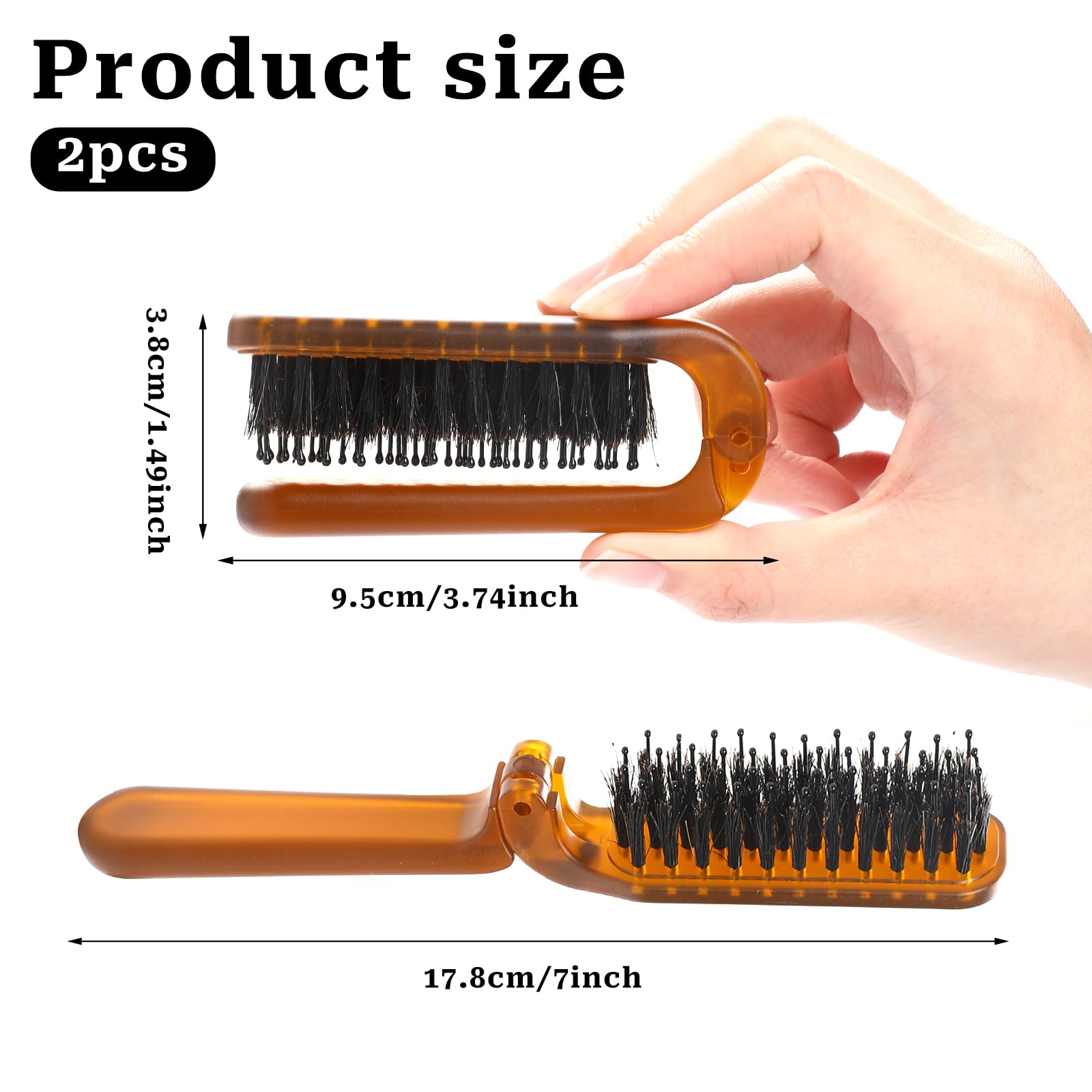 2 Pack Folding Hair Brush, Travel Size Brush With Natural Boar Bristles And Nylon Pins Collapsable Small Hair Brush Mini Compact