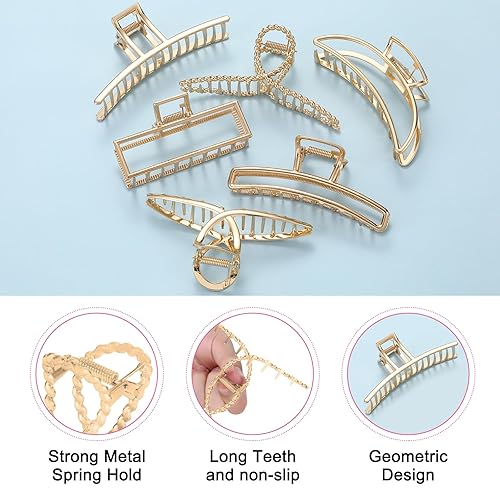 LUKACY 6 Pack Large Metal Hair Claw Clips - 4 Inch Gold Jaw Hair Accessories for Thick & Thin Hair, Strong Hold, Fashionable Styling