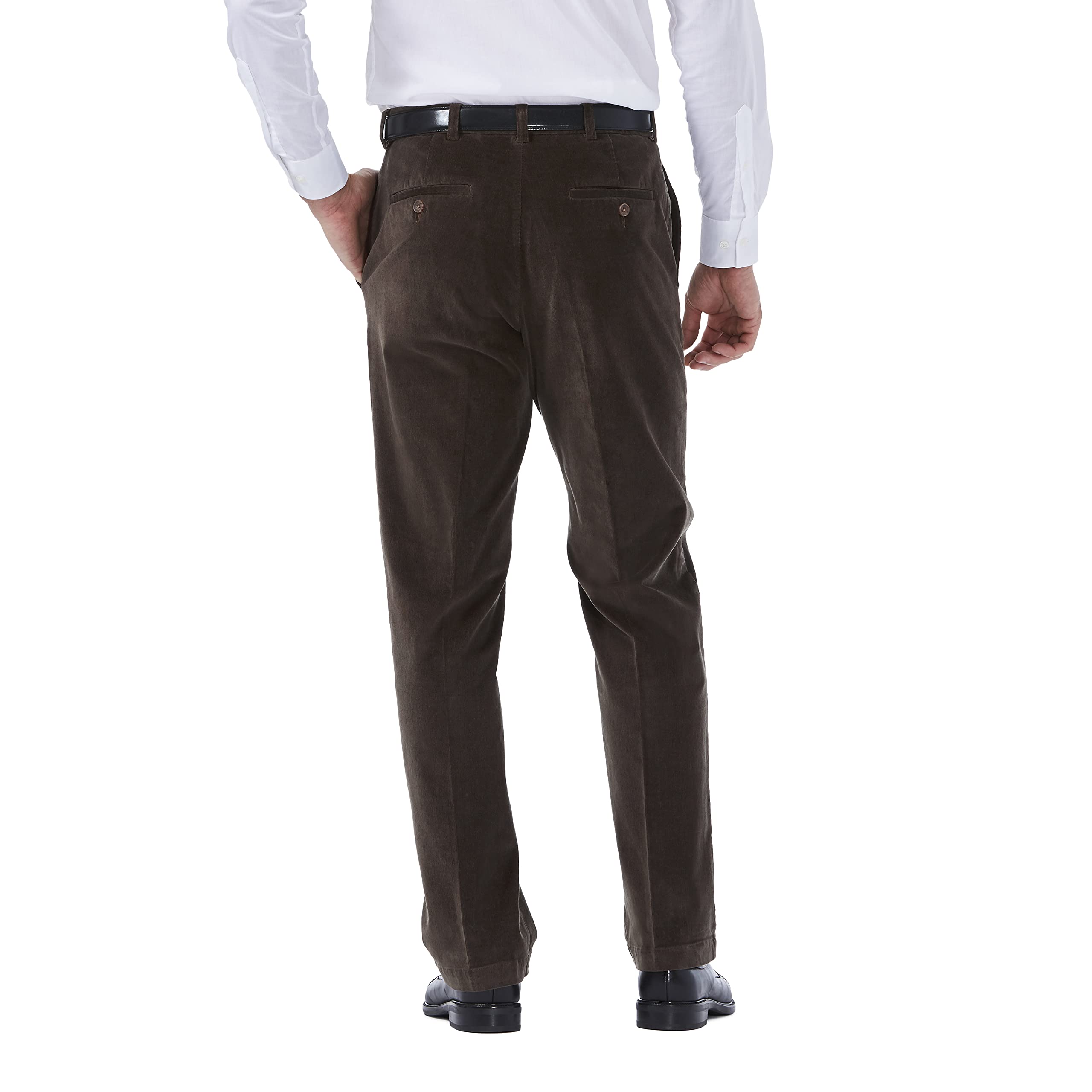 Haggar mens Stretch corduroy Expandable Waist classic Fit Flat Front casual Pants, Brown, 32W x 32L US