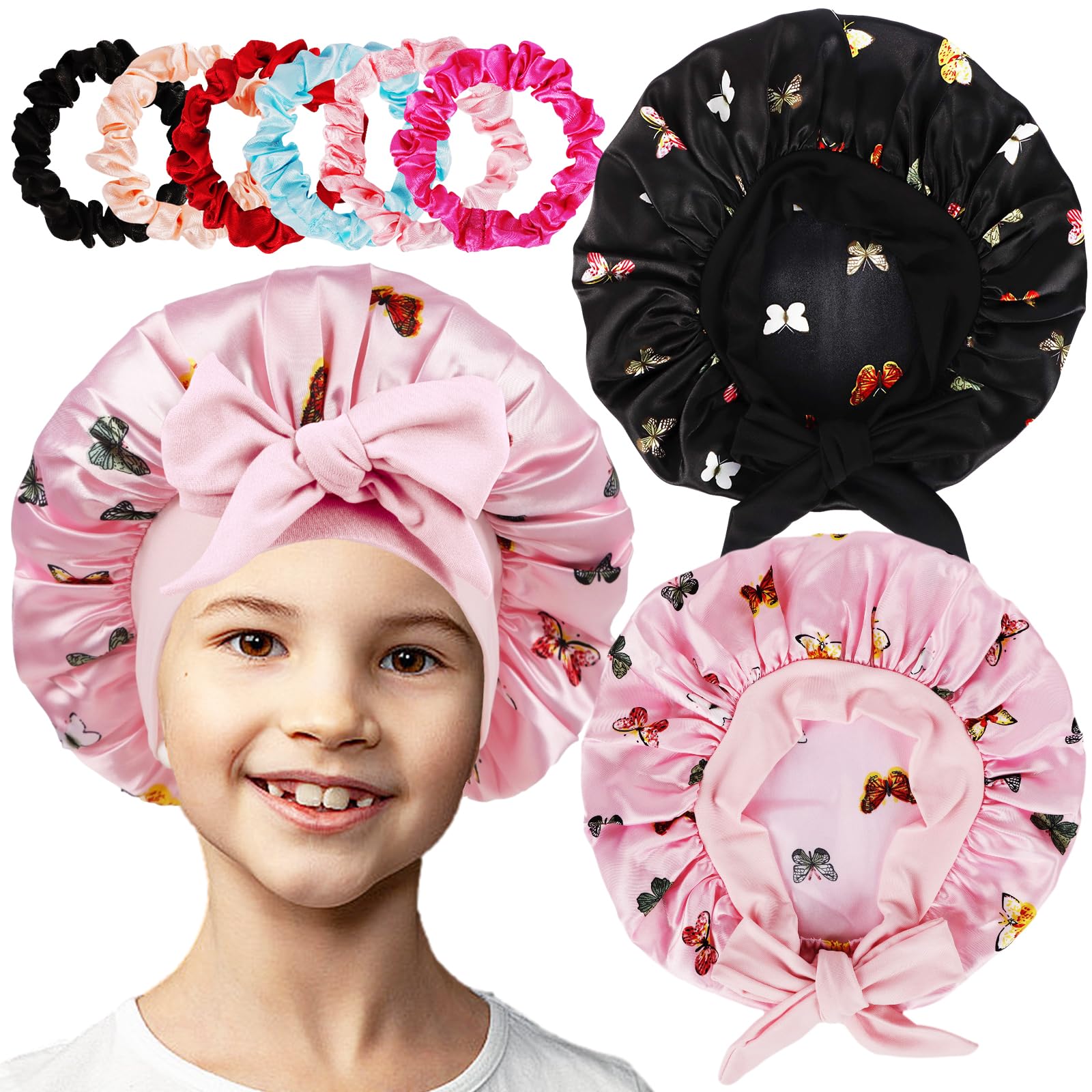 2 Pcs Satin Bonnet for Kids Sleeping,Kids Bonnets for Girls with Kids Scrunchies for Kids,Toddler