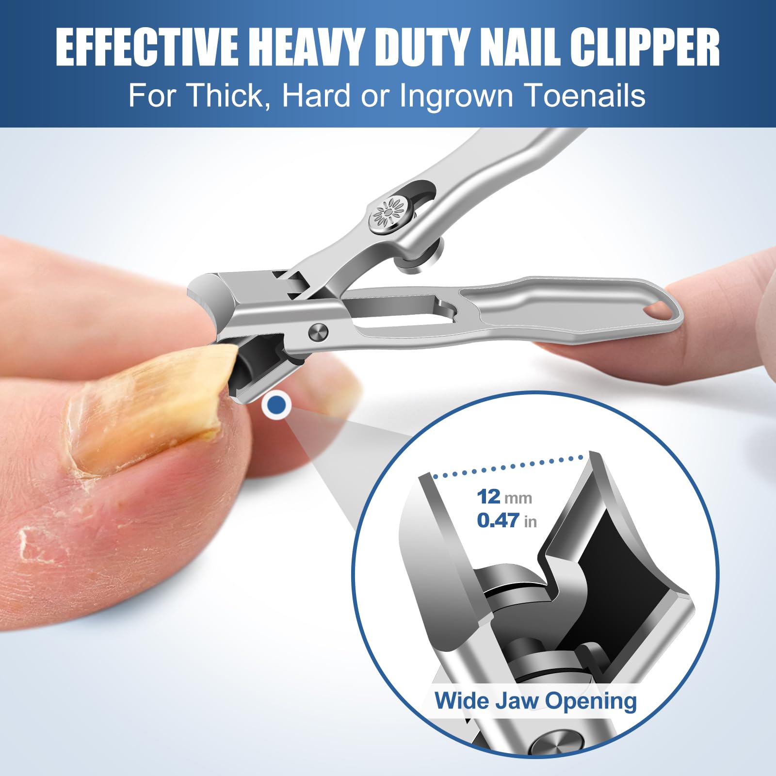 GJNL Stainless Steel Nail Clippers for Men - Wide Jaw, Anti-Splash, Silver, Ideal for Thick Nails and Seniors