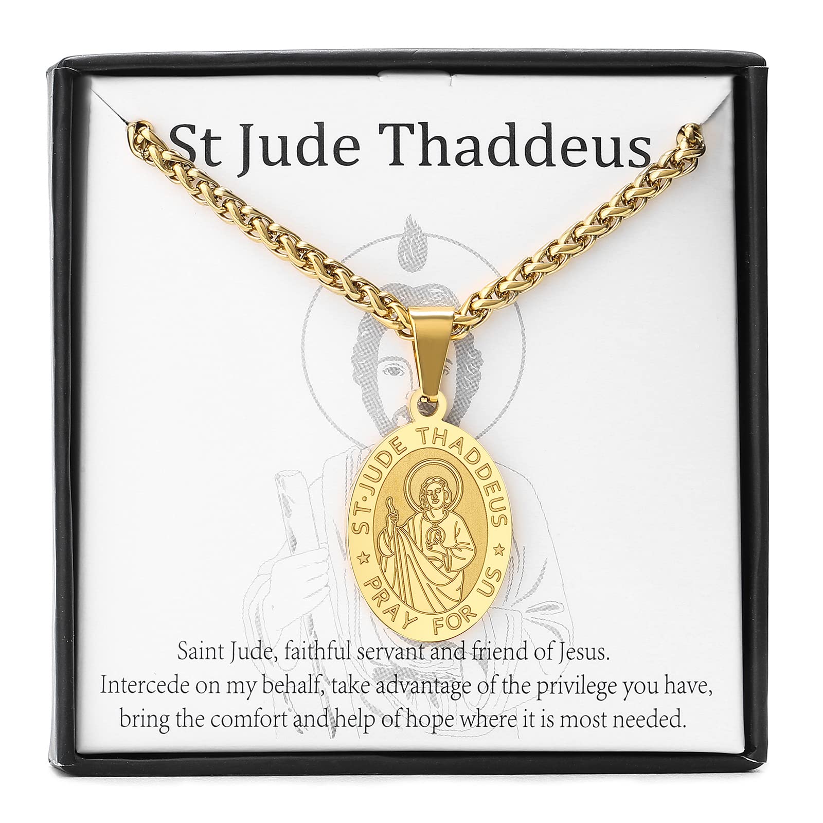 Zocomi 14K Gold Plated Saint St Jude Thaddeus Medal Necklace for Men Boys, St. Jude Pendant Chain Jewelry Catholic Christian Rel