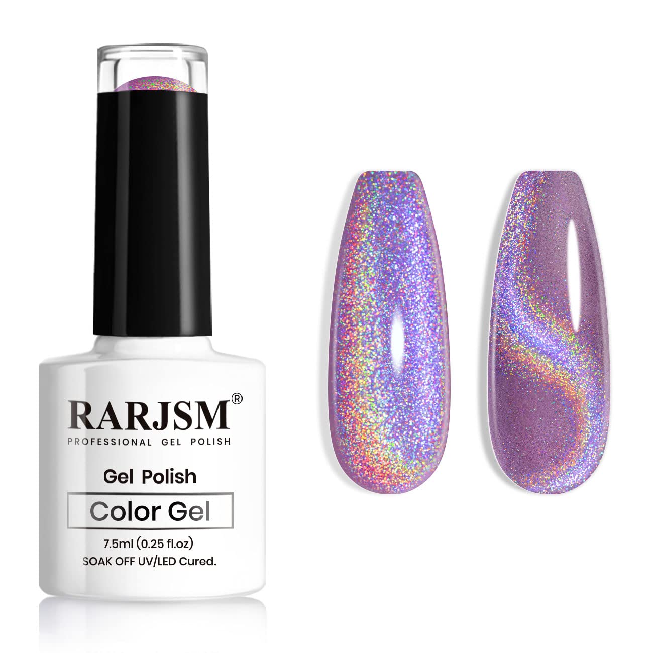 Rarjsm Cat Eye Gel Nail Polish, Galaxy Chameleon Magnetic Gel Violet Purple Holographic Glitter Gel Polish Soak Off Uv Led Diy M