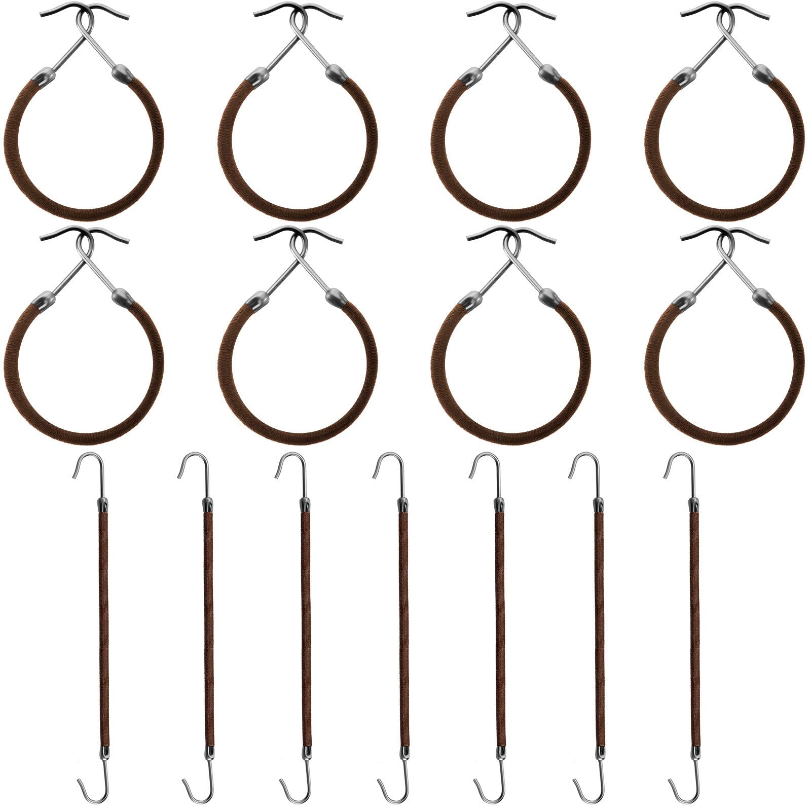 Hotop 15 Pieces Elastic Hook Hair Tie Styling Ponytail Holder Hooks Hair Cord for Curly Hair Long Hair (Brown)