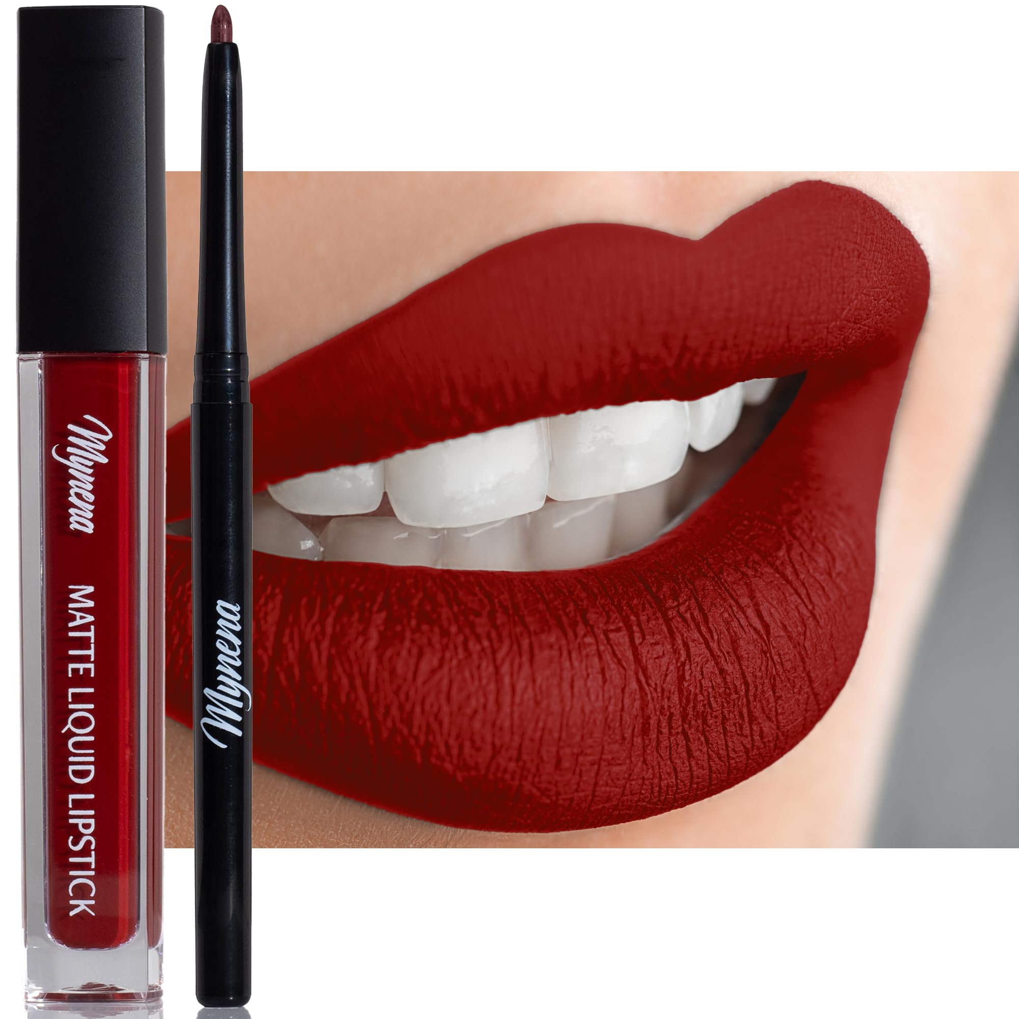 Red Lipstick & Liner Set | Matte Liquid Long-Lasting Waterproof | Full Coverage, No Smudge | Red