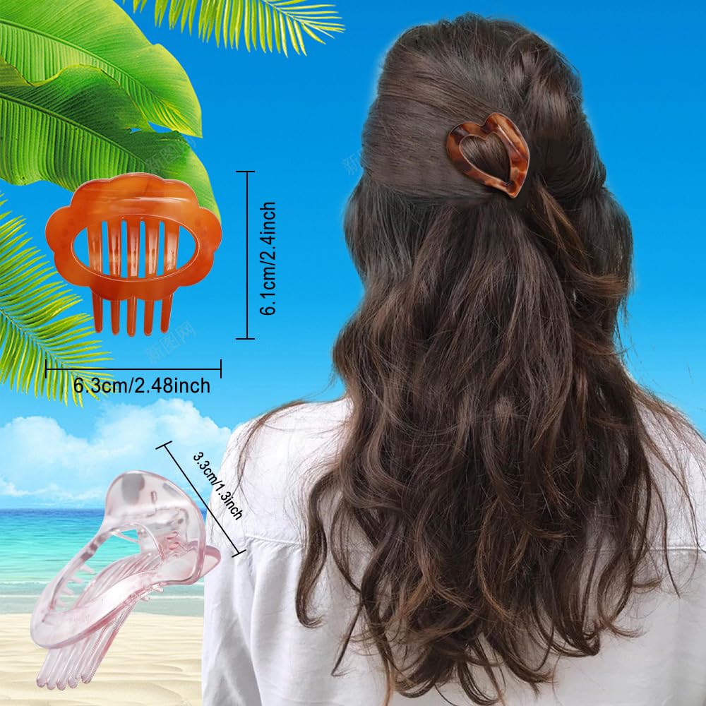 6Pcs Flat Hair Clips for Women,Volume Flat Top Heart Brown Clip for Thick or Thin Hair,Picura Large Hair Claw Clips Strong Hold