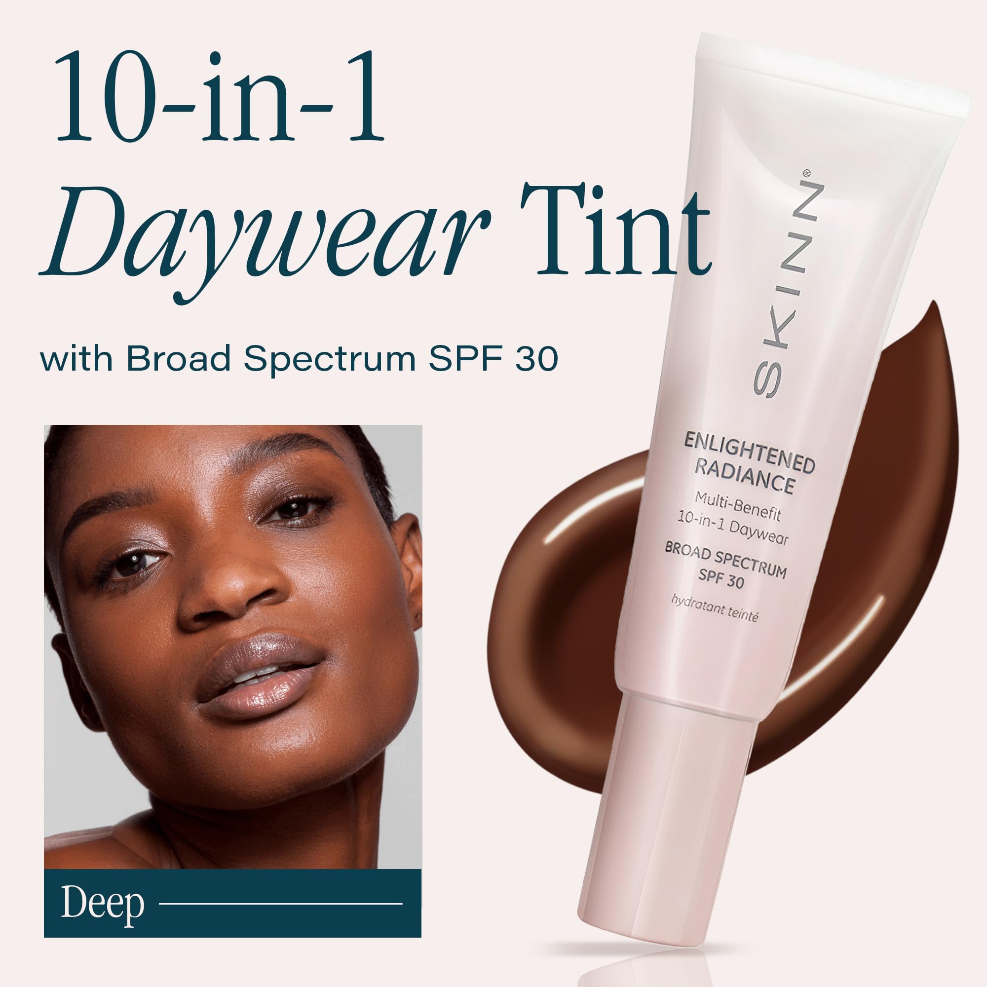 SKINN Enlightened Radiance 10-in-1 Tinted Sunscreen Broad Spectrum with SPF 30, (Deep) - Hydrating & Brightening Tinted Moisturi
