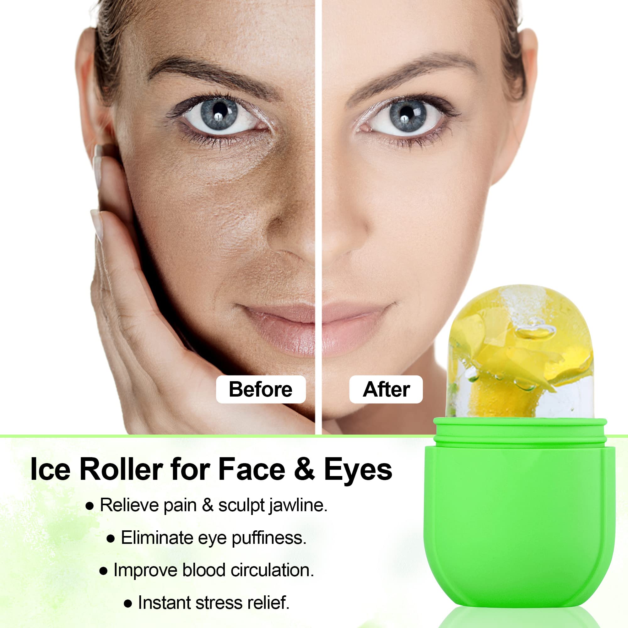 Ice Roller for Face and Eye, Silicone Ice Mold for Face,Facial Ice Roller Skin Care Tool for Eye Puffiness Relief & Remove Fine