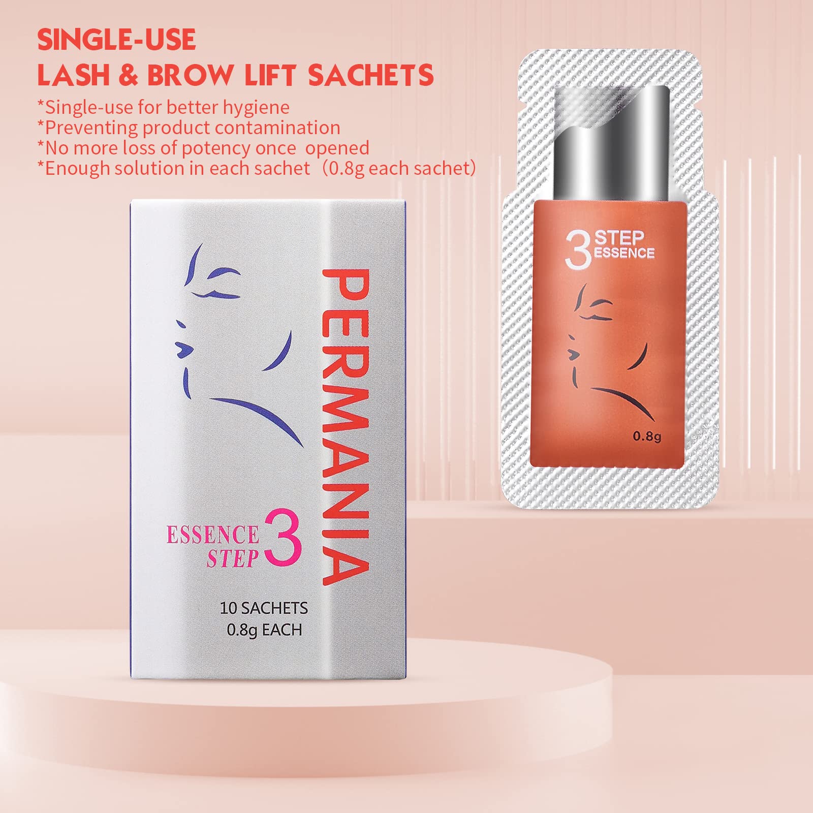 PERMANIA Lash Lift Kit,Separate Steps Products for Salon or at Home, Steps 10 Sachets of 0.8g/0.03oz Each Prep (STEP#3)