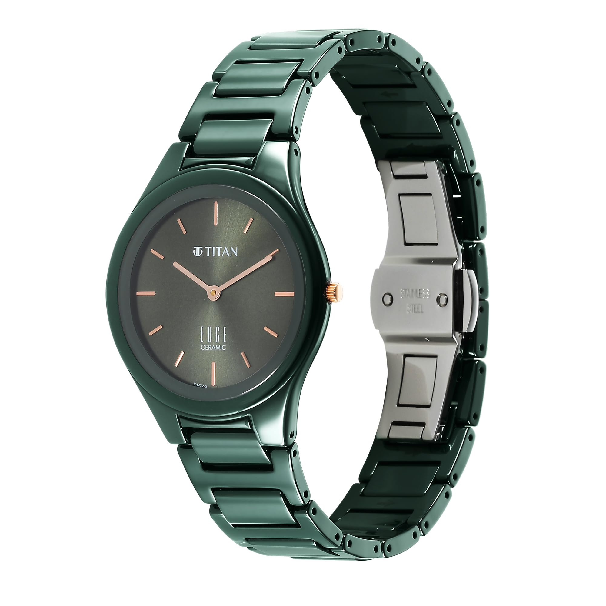 EDGE Titan Ceramic Quartz Analog Green Dial Ceramic Strap Watch for Women-NS2653QC06/NT2653QC06