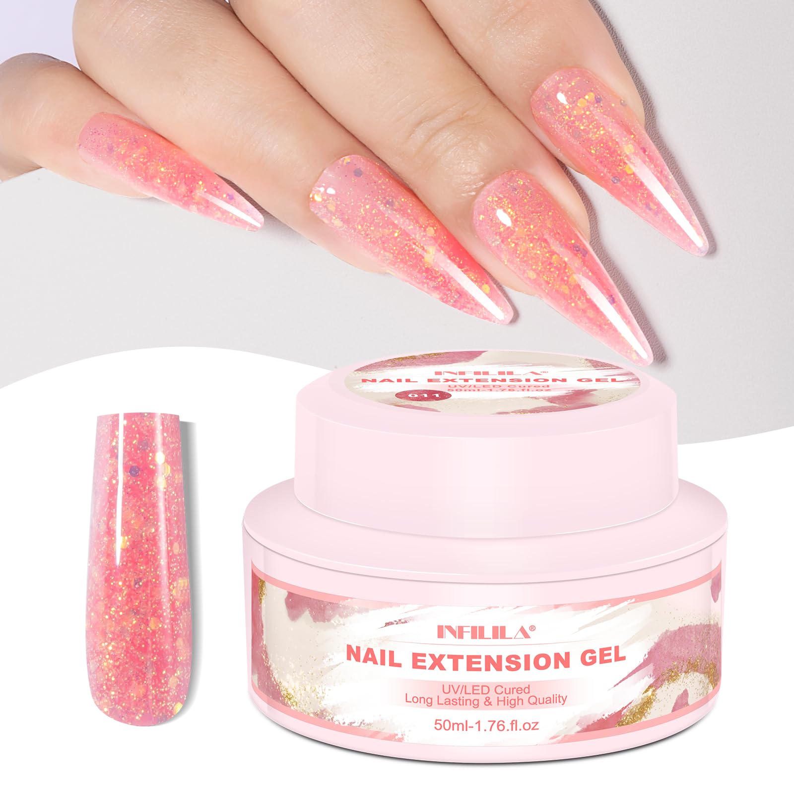 NXJ INFILILA Poly Nail Gel Builder Gel for Nails, 50ml Hot Pink Poly Nail Gel Colors, Hema-Free Glitter Poly Nail Gel, Nail Exte