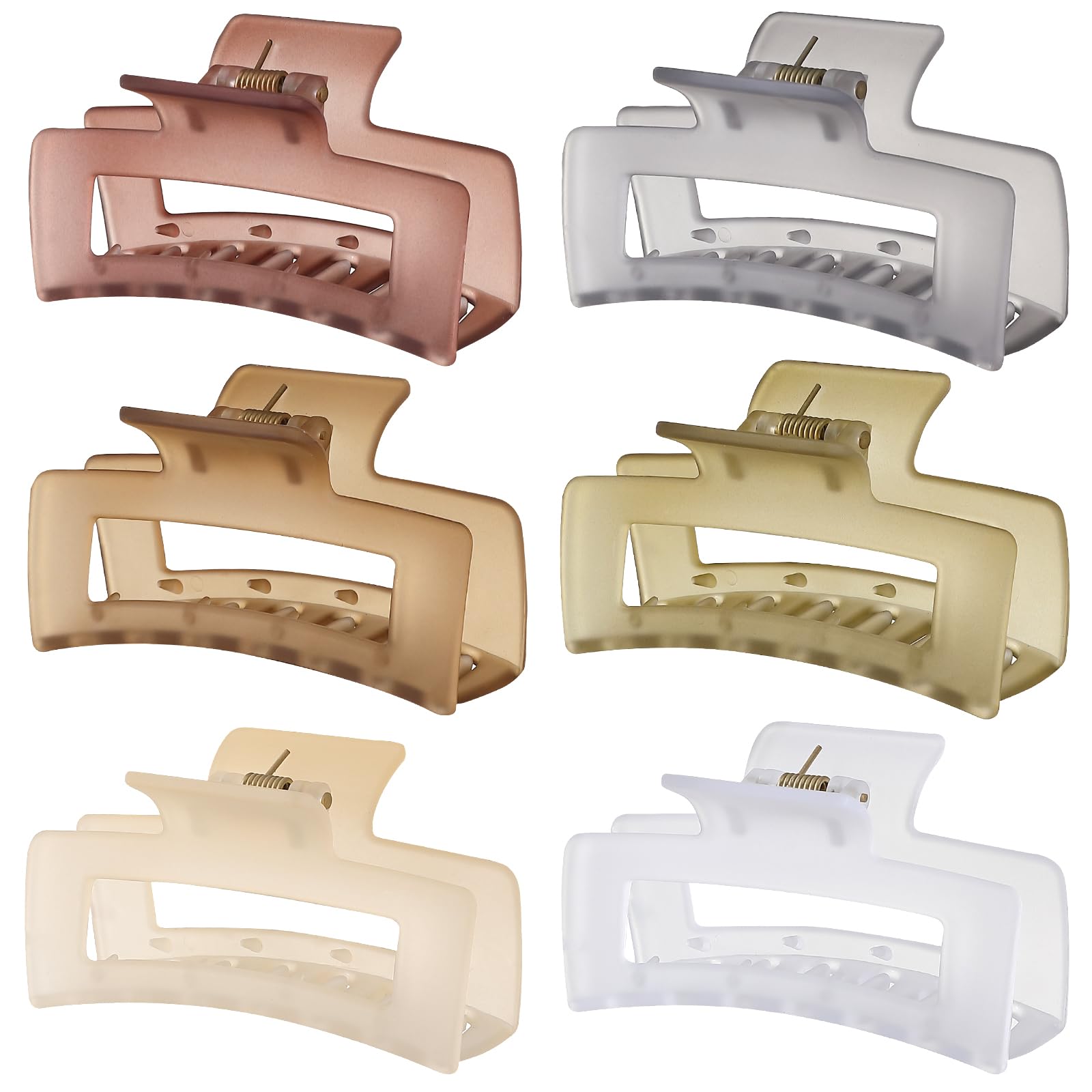 Sisiaipu 3.5 Inch Medium Hair Accessories - 6 Pack Square and Rectangle Banana Jaw Clips for Women and Girls - Tea