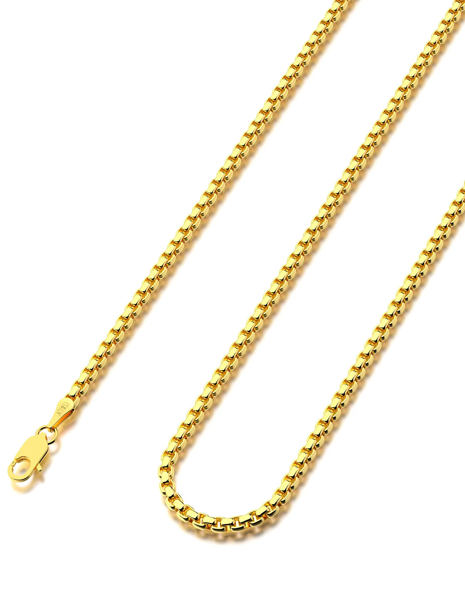 Waitsoul 925 Sterling Silver Box Chain Lobster Clasp 2mm 14K Gold Plated Chain for Women Men 14K Gold Plated Necklace Chain 16-3