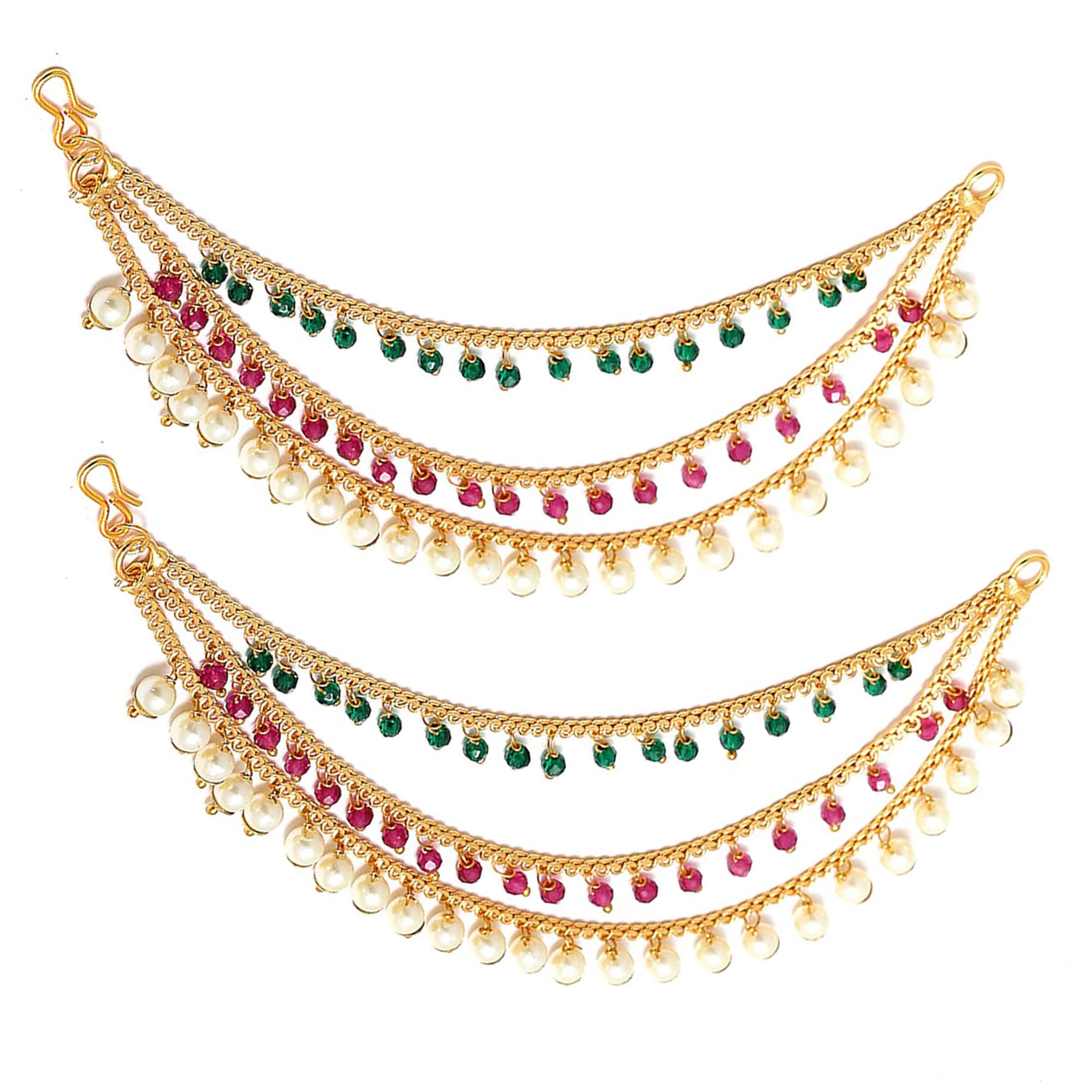 Zeneme Traditional Brass 18 K Gold Plated Wedding Jewellery Bahubali Inspired Long Chain Jhumki Earrings for Women and Girl (Des