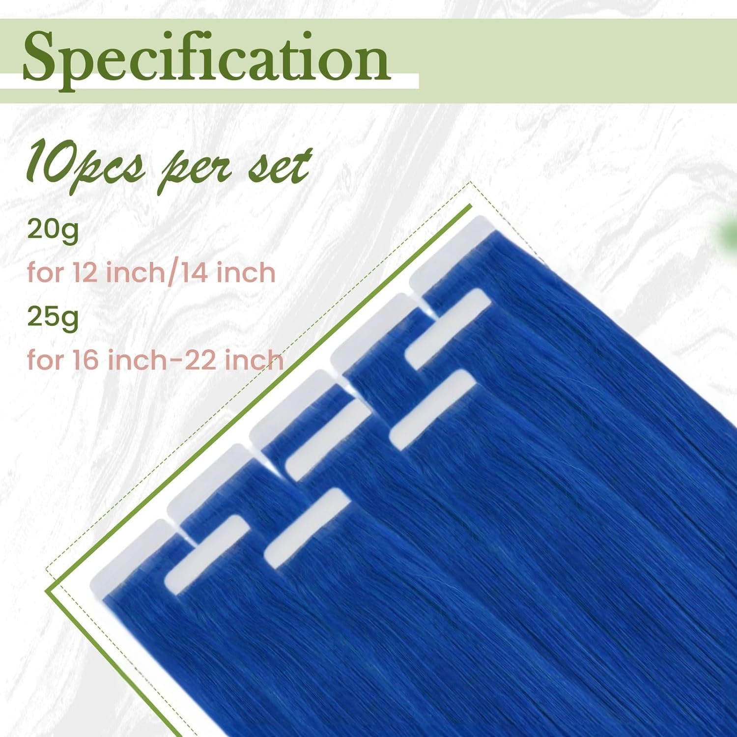 RUNATURE Blue Tape in Hair Extensions Human Hair 14 Inch 20g 10pcs Blue Hair Extensions Tape in Skin Weft Human Hair Tape in Ext