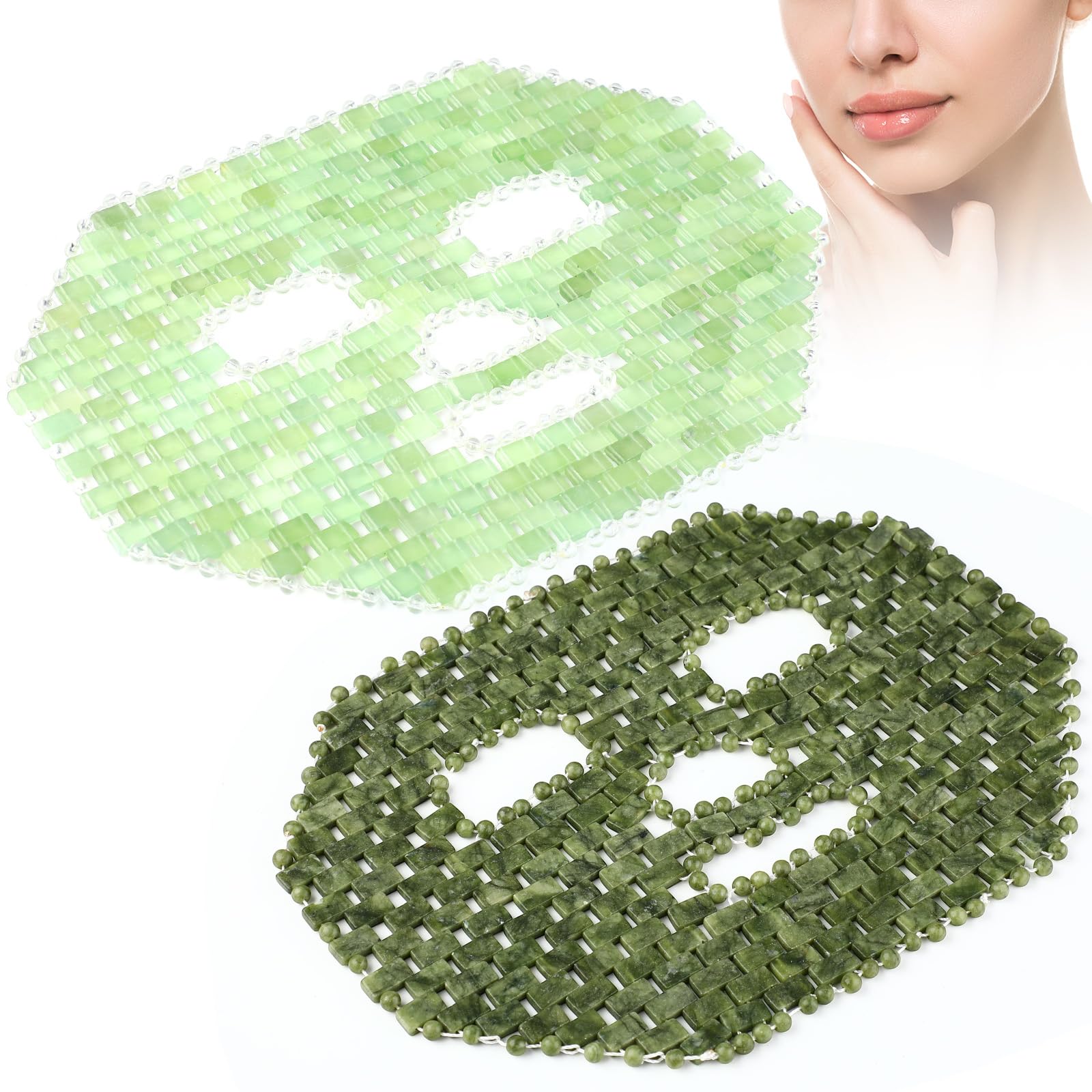 Geiserailie 2 Pcs Jade Facial Mask Natural Jade Sleep Mask Facial Eye Cooling Stone Massage Tools for Puffy Eyes Dark Circles Gi