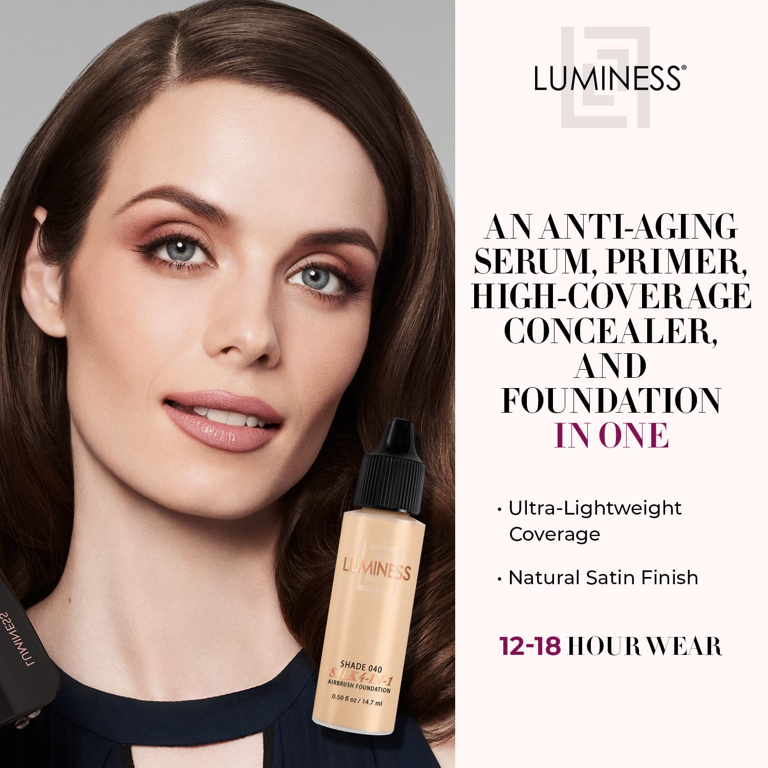 Luminess Air Silk 4-In-1 Airbrush Foundation- Foundation, Shade 040 (.5 Fl Oz) - Sheer to Medium Coverage - Anti-Aging Formula H