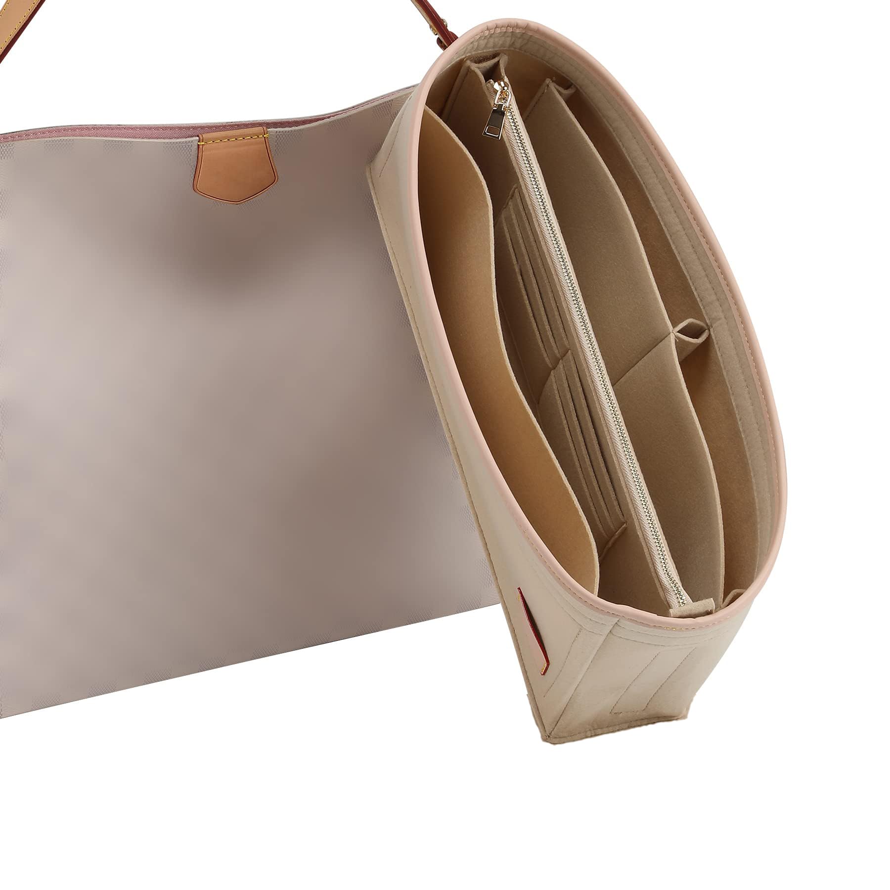 Doxo Purse Organizer Insert & Base Shaper, Felt Handbag & Tote Bag Fit LV Graceful PM More(Beige,SM)