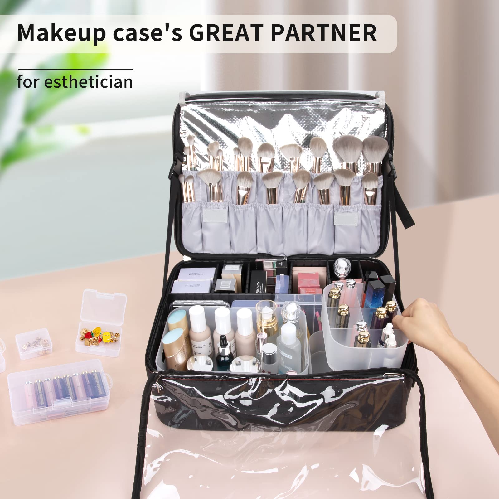 Ocheal Makeup Organizer Case,Stackable Clear Makeup Organizer Holder, Multi-Size Makeup Case Vanity Storage Holder Set For Makeu