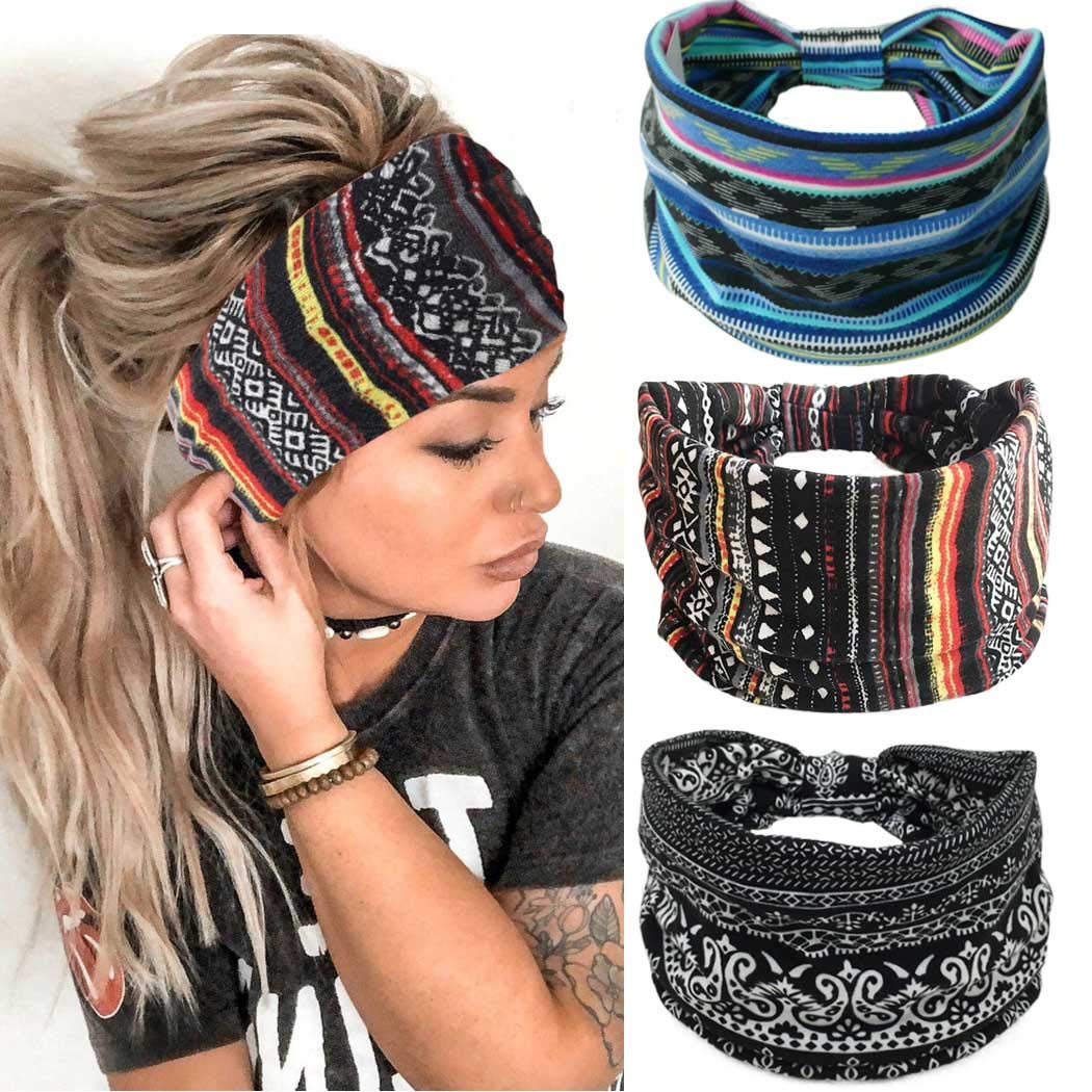 Gortin Boho Headbands Stretch Wide Hair Bands Black Elastic Yoga Sweatband Knoted Turban Headband Cloth Twist Head Wraps Stylish