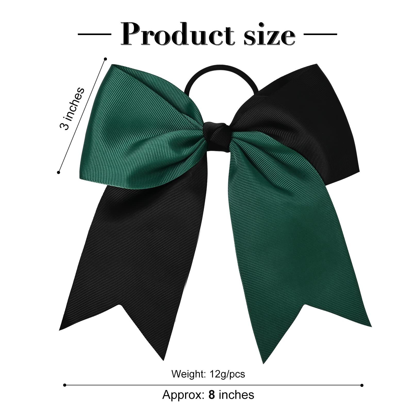 12 Pcs 8'' Large Cheer Bows Black Green Girl Hair Bows Cheerleading Softball Bow Hair Ties Hair Accessories For Cheerleaders Foo