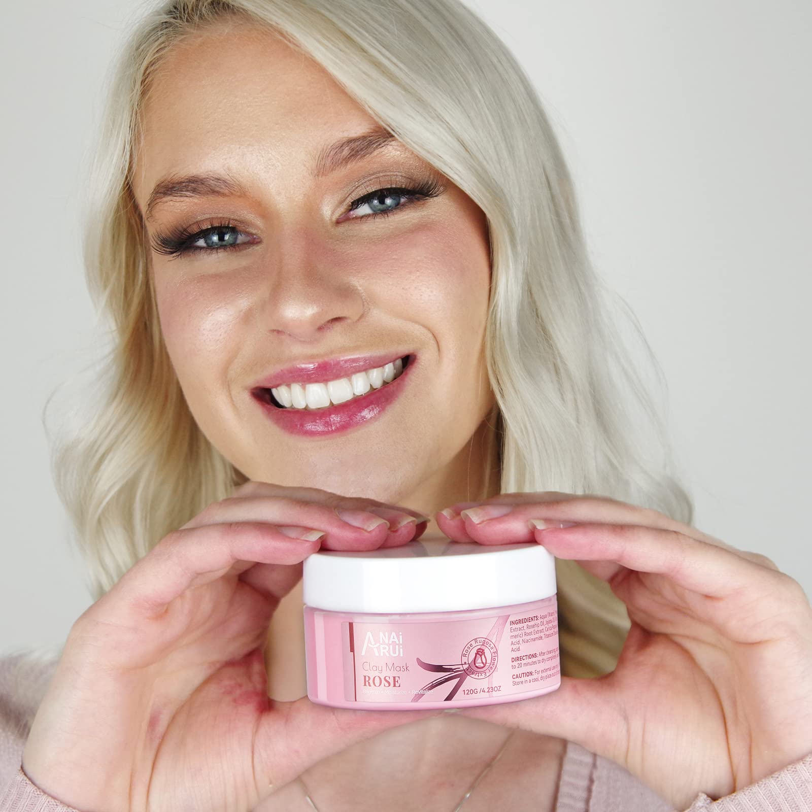 ANAI RUI Rose Clay Facial Mask, with Kaolin Pink Clay, Niacinamide, Collagen, Hyaluronic Acid Moisturizing. Pores Minimizers, Bl
